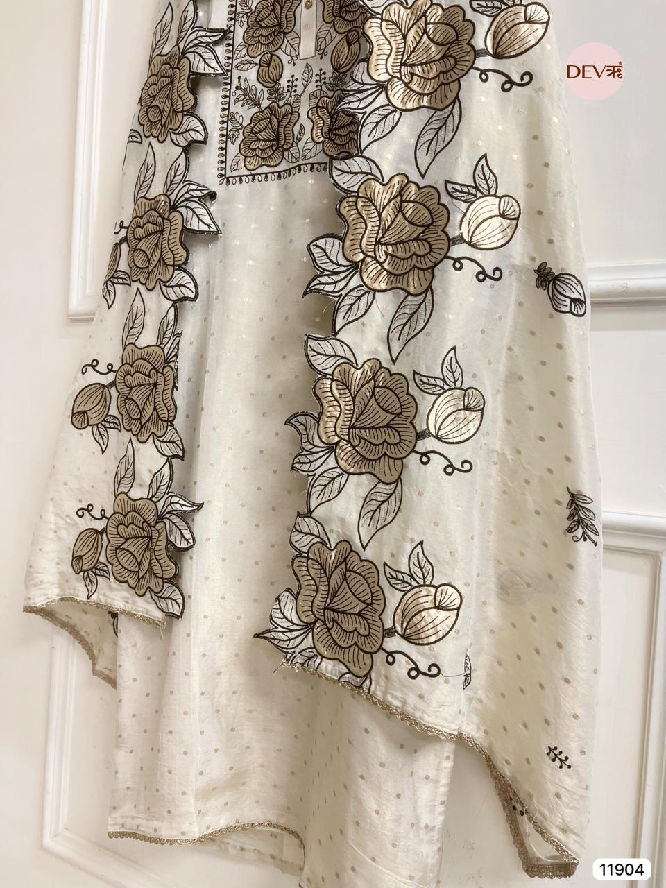 Off White Pure Tissue Shimmer Unstitched Embroidered -Set Of 3- {11904}