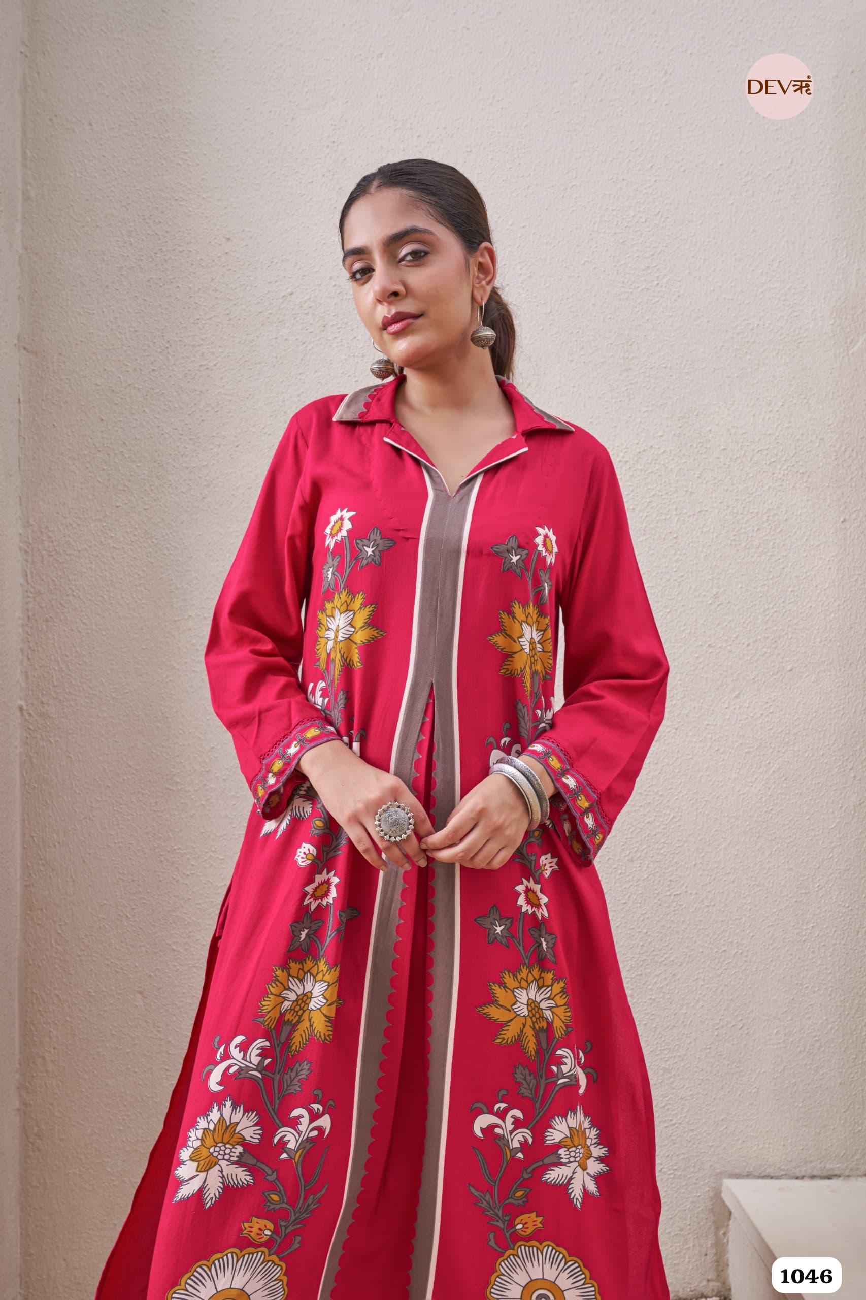 Raspberry Pink Printed Co-ord Set  Of 2 - {1046}