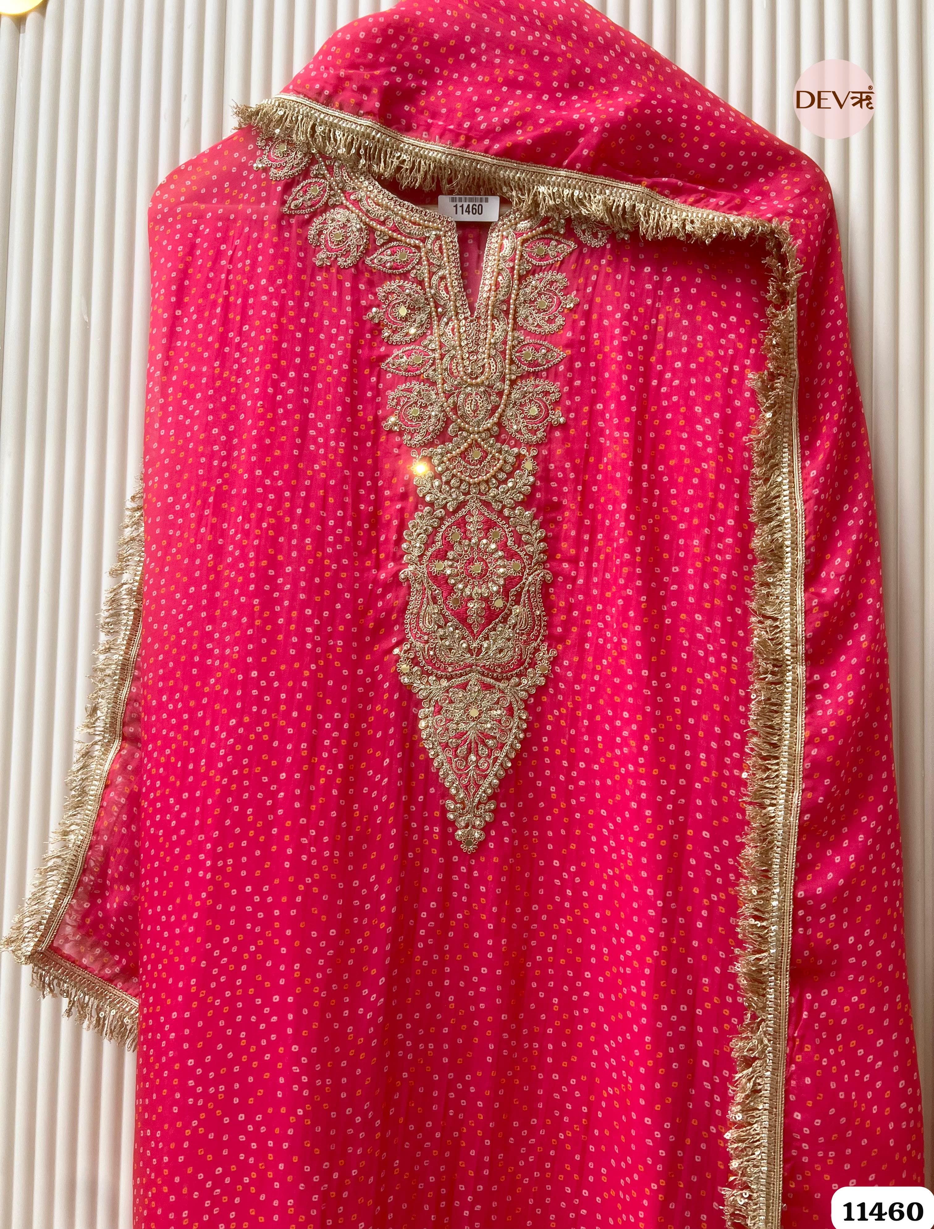 Pink Pure Organza Printed Hand Embroidered -Set Of 3 {11460}