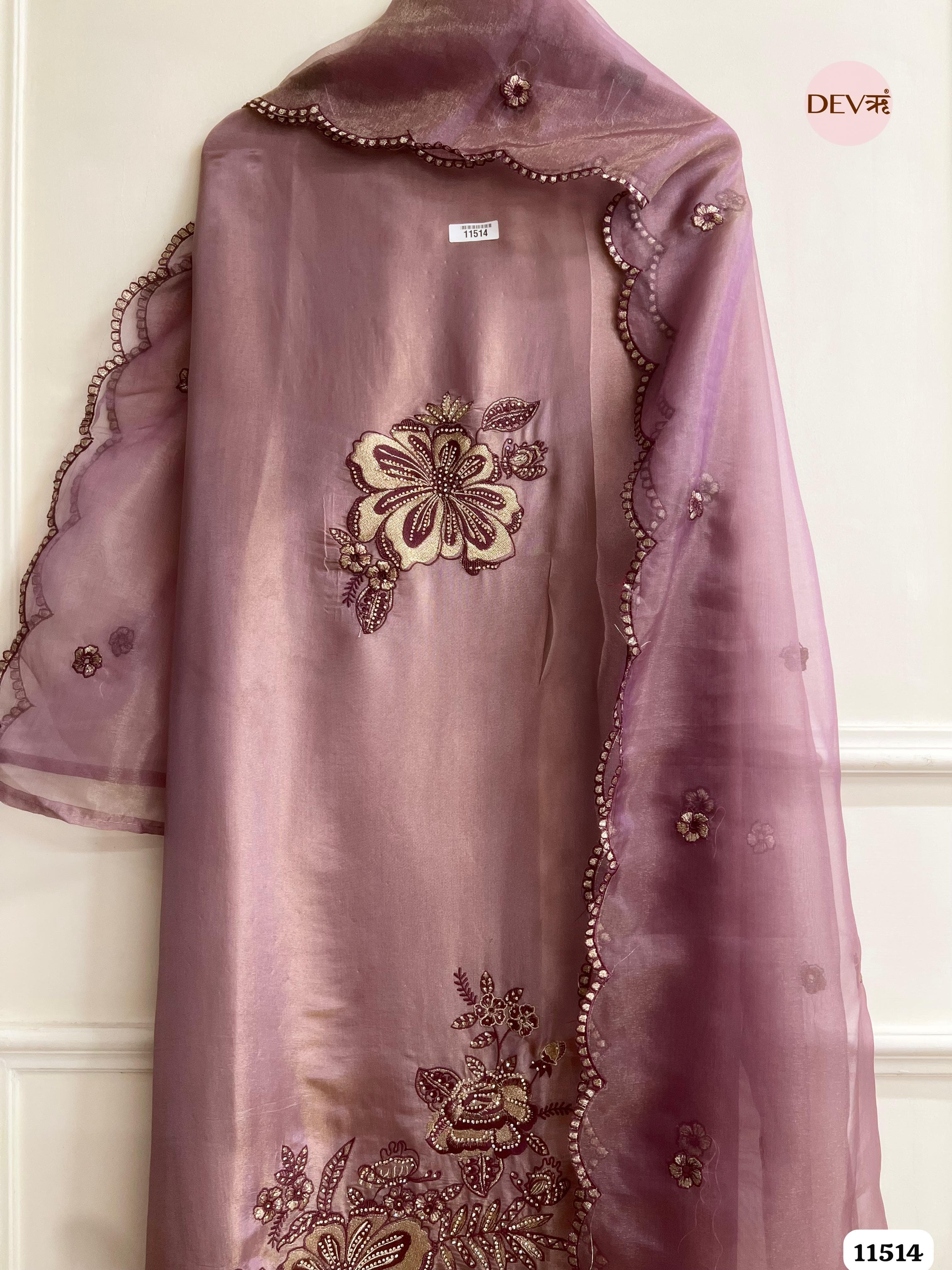Light Purple Tissue Silk Unstitched Hand Embroidered -Set Of 3 in