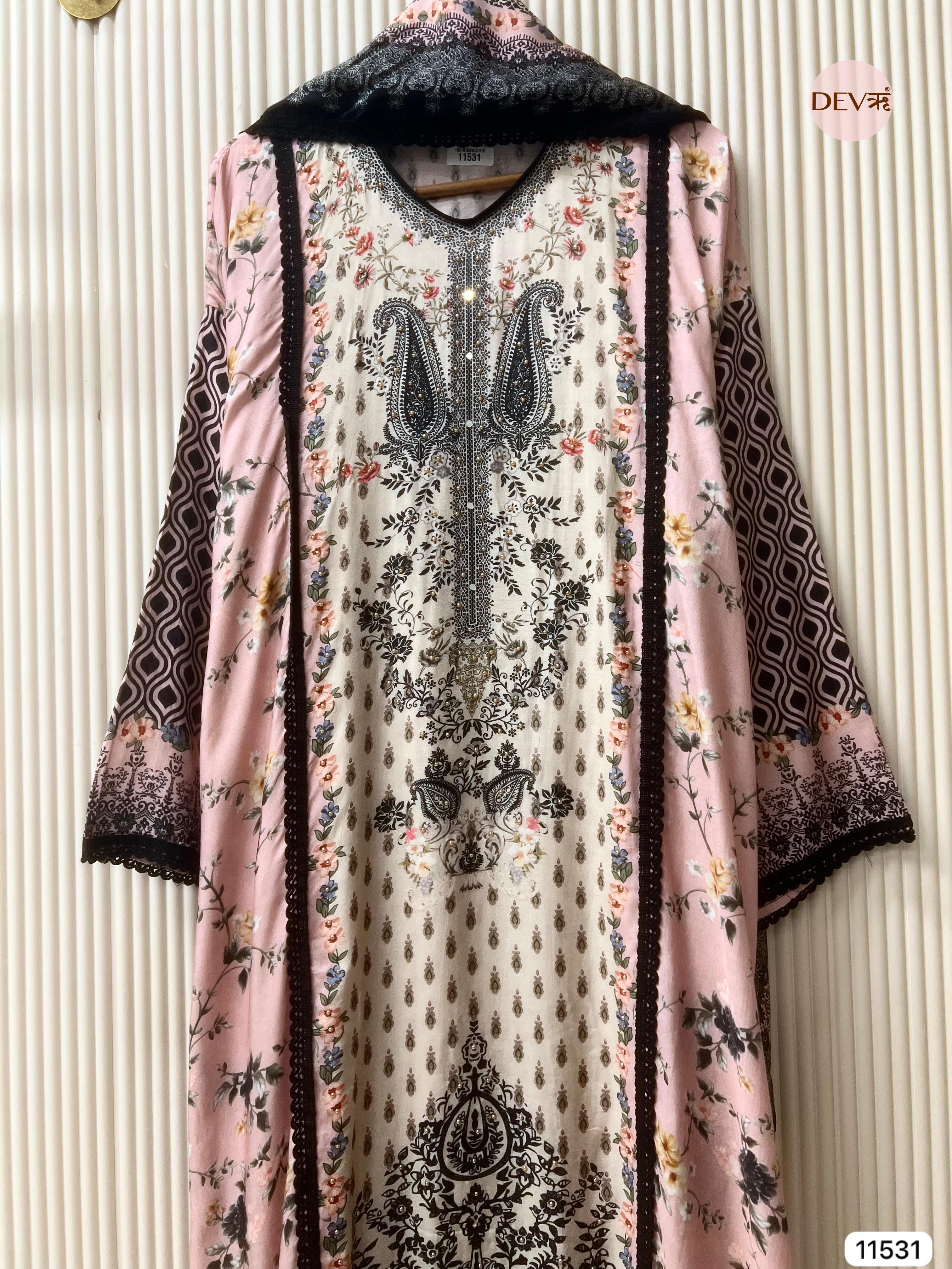 Multi Colour Muslin Semi Stitched Pakistani Print -Set Of 3 - {11531}