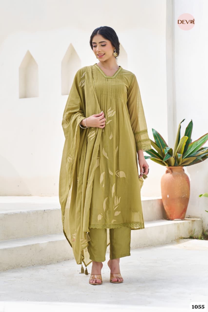 Olive Floral Mul Cotton 3-Piece Set