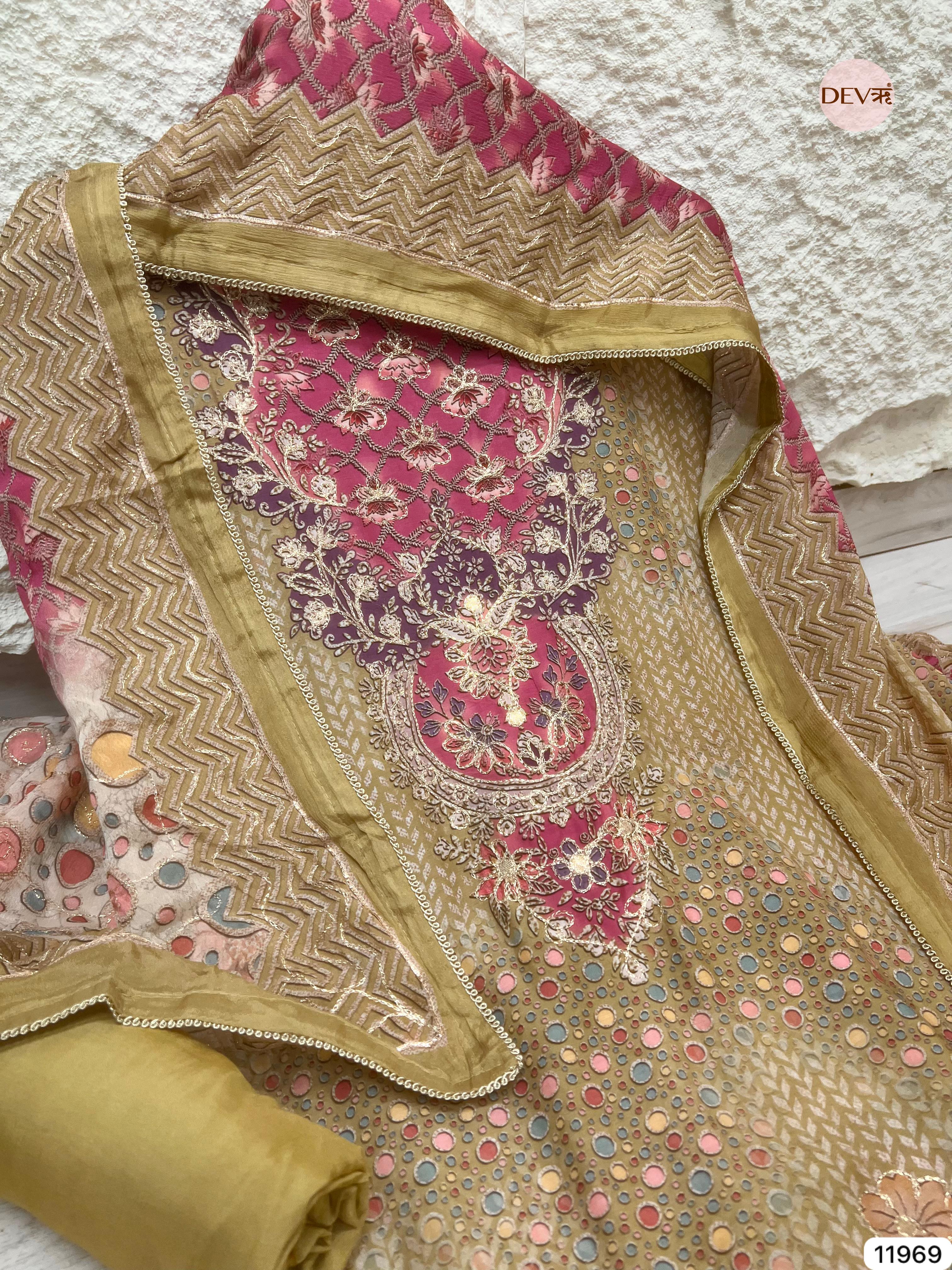 {11969} Yellow Pure Muslin Unstitched Printed -Set Of 3