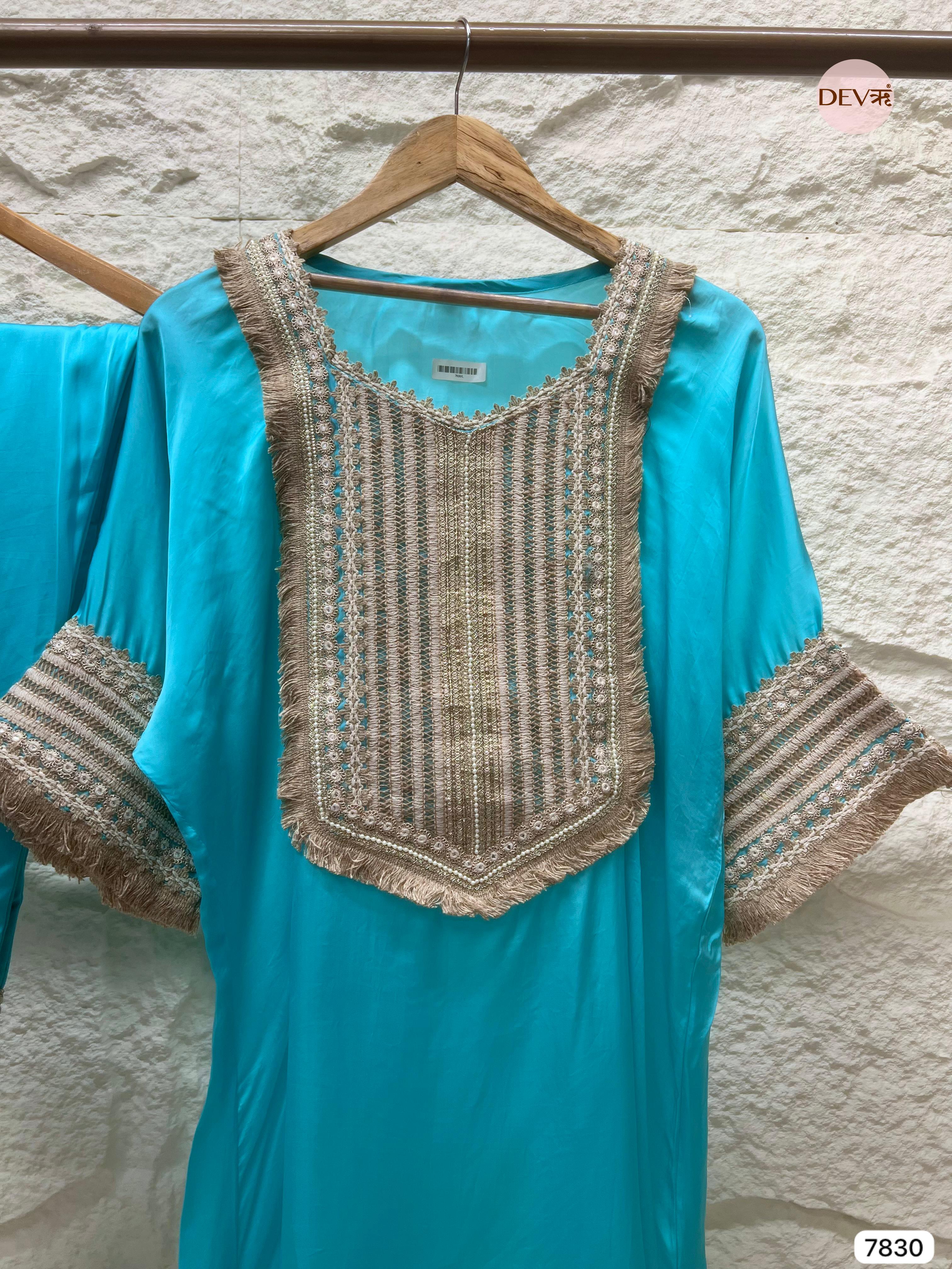 {7830} Blue Crepe Silk Stitched Embroidered -Set Of 2