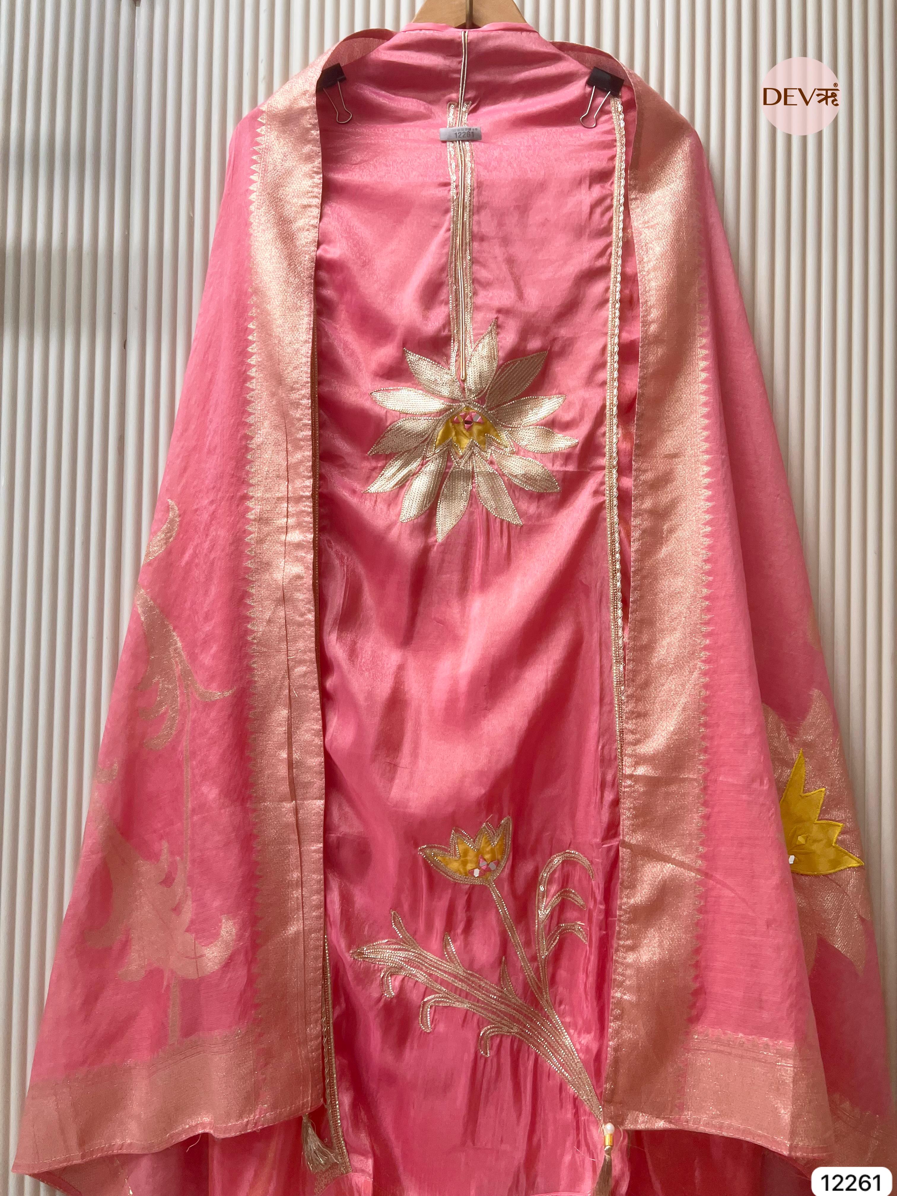 Pink Shimmer Silk Embroidered Unstitched 3-Piece Suit (Devri – D.No 12261)