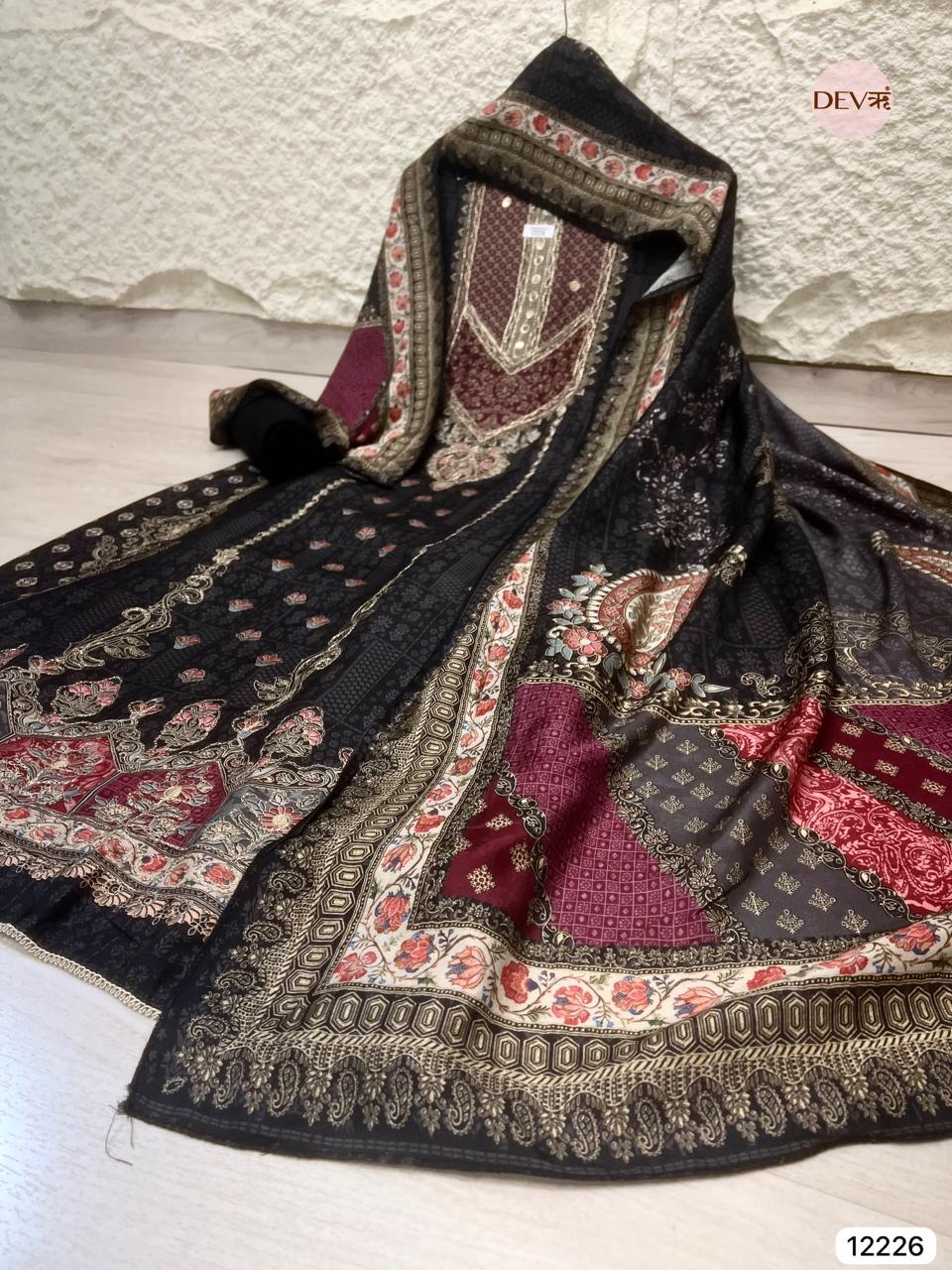 Black Pure Muslin Printed Unstitched 3-Piece Suit (Devri – D.No 12226)