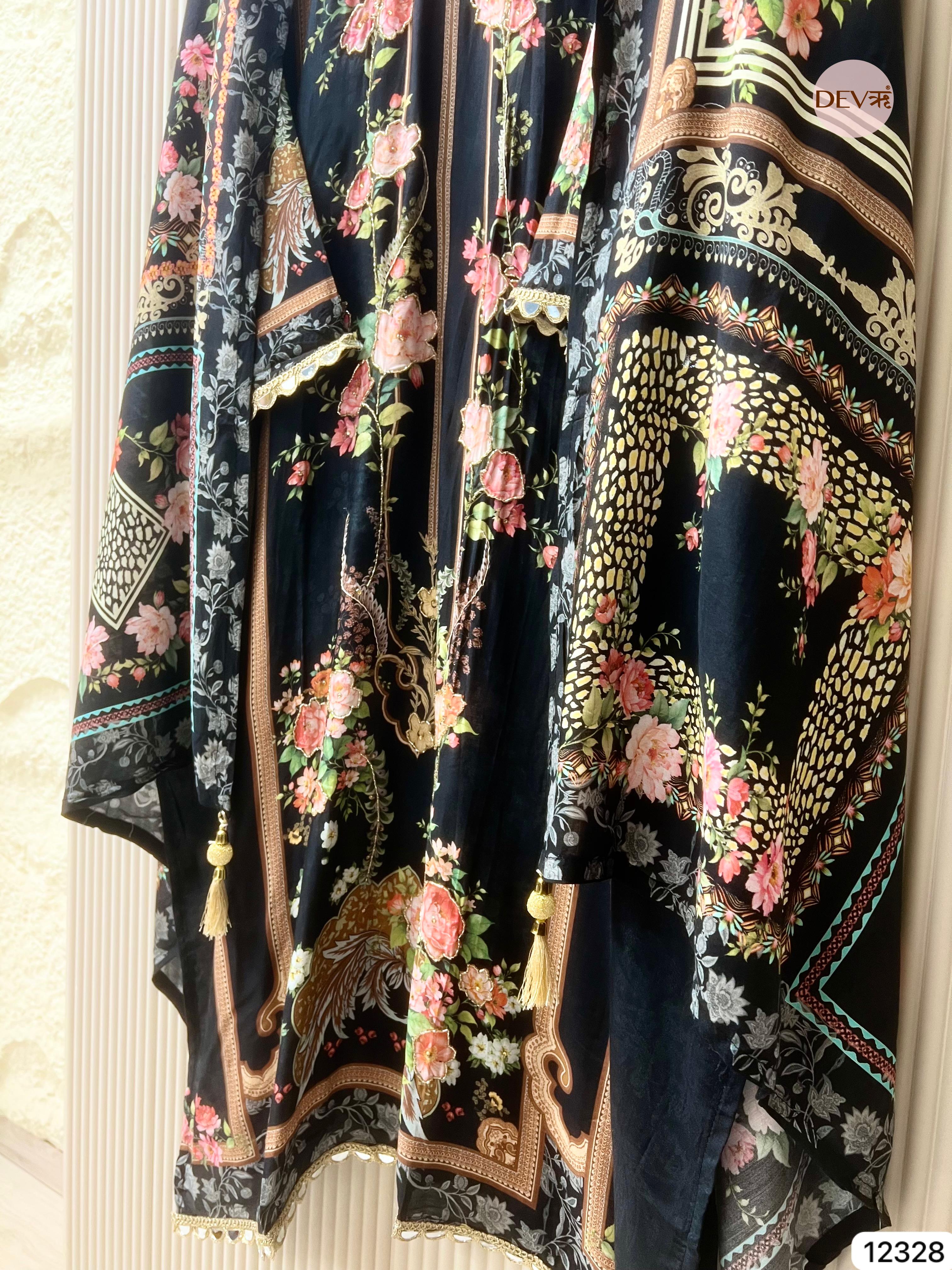 Deep Navy Muslin Printed Unstitched 3-Piece Suit (Devri – D.No 12328)