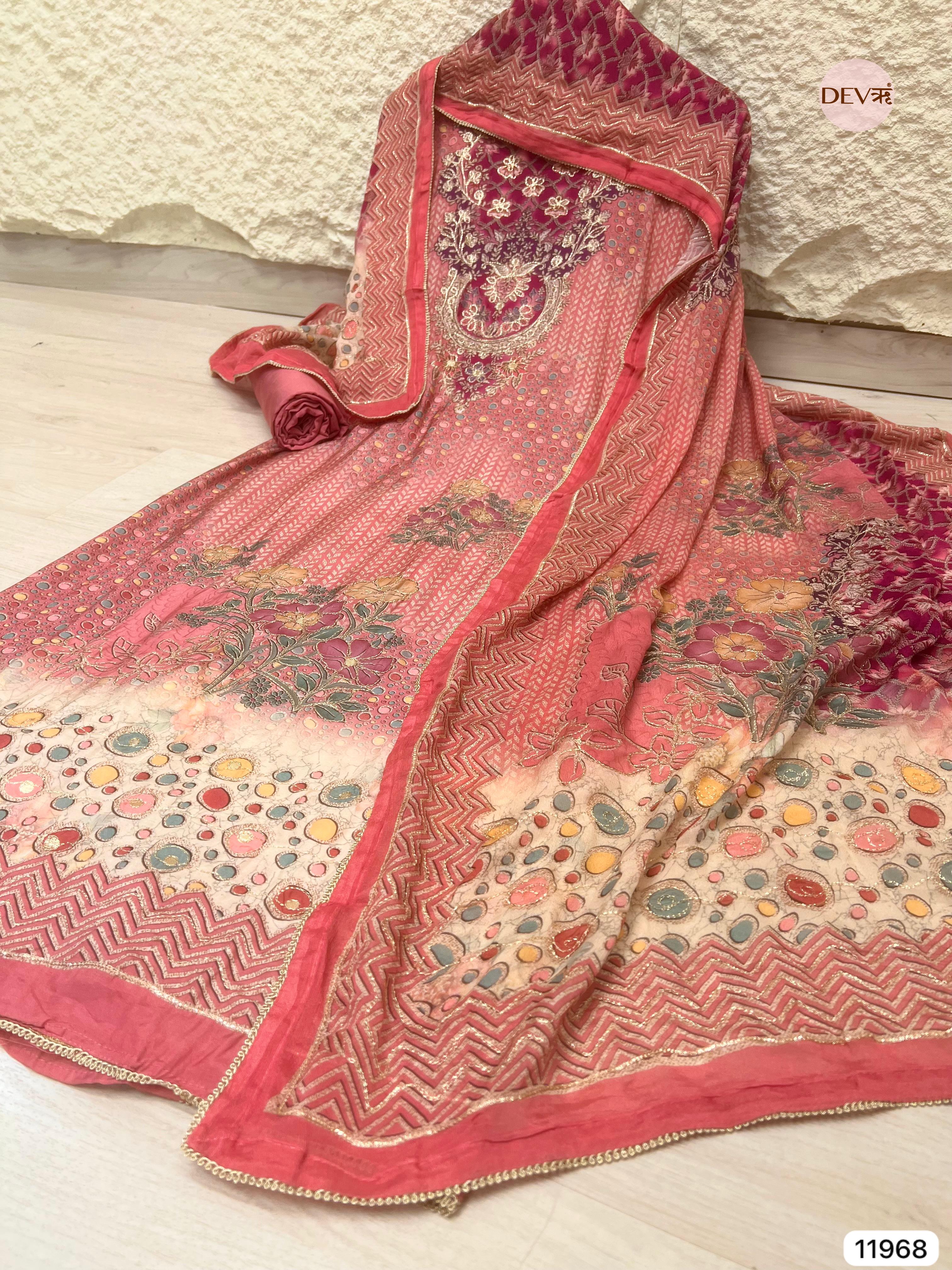 {11968} Pink Muslin Unstitched Printed -Set Of 3