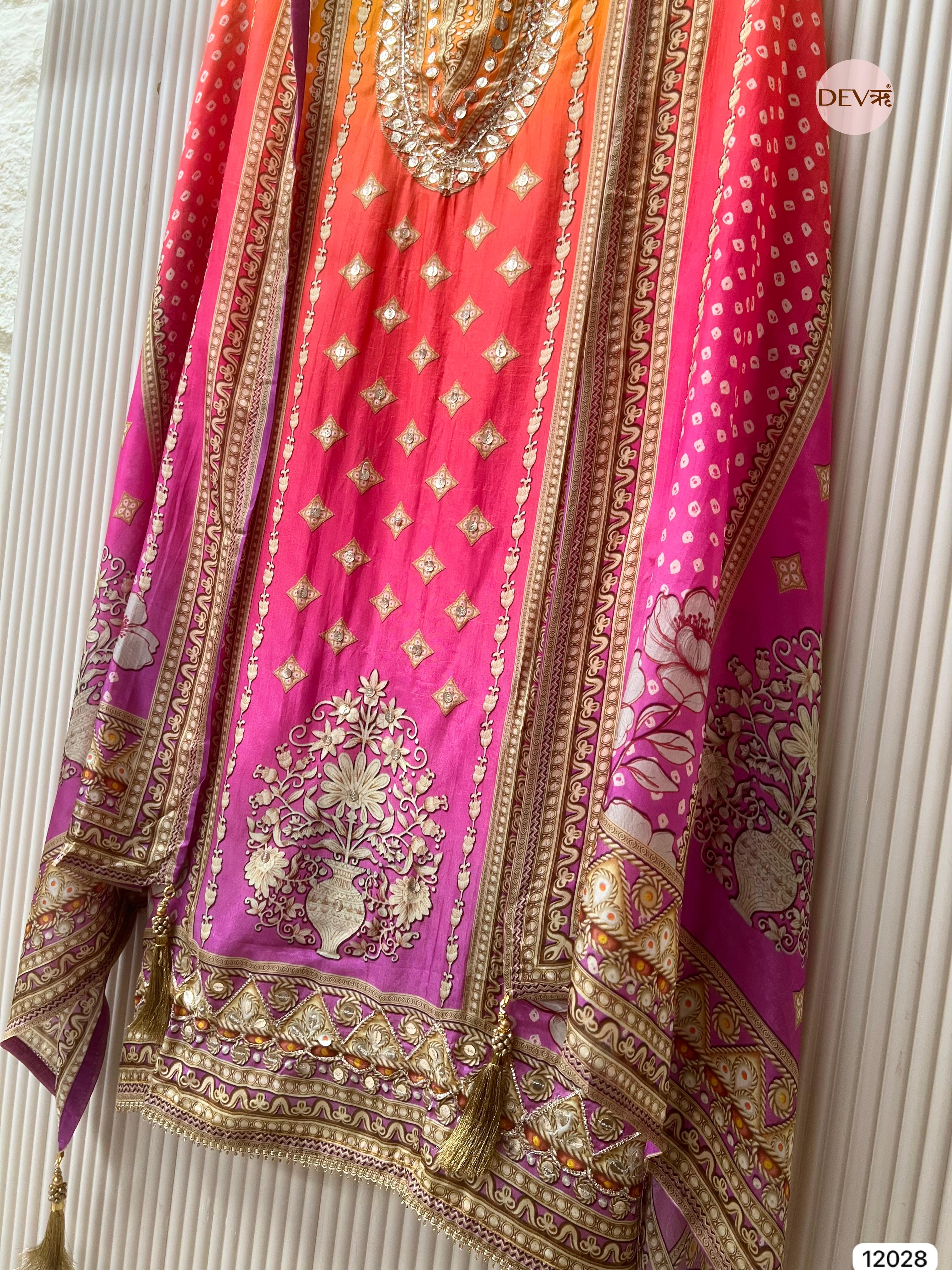 Multi Colour Glass Unstitched Printed Hand Embroidered -Set Of 3 - {12028}
