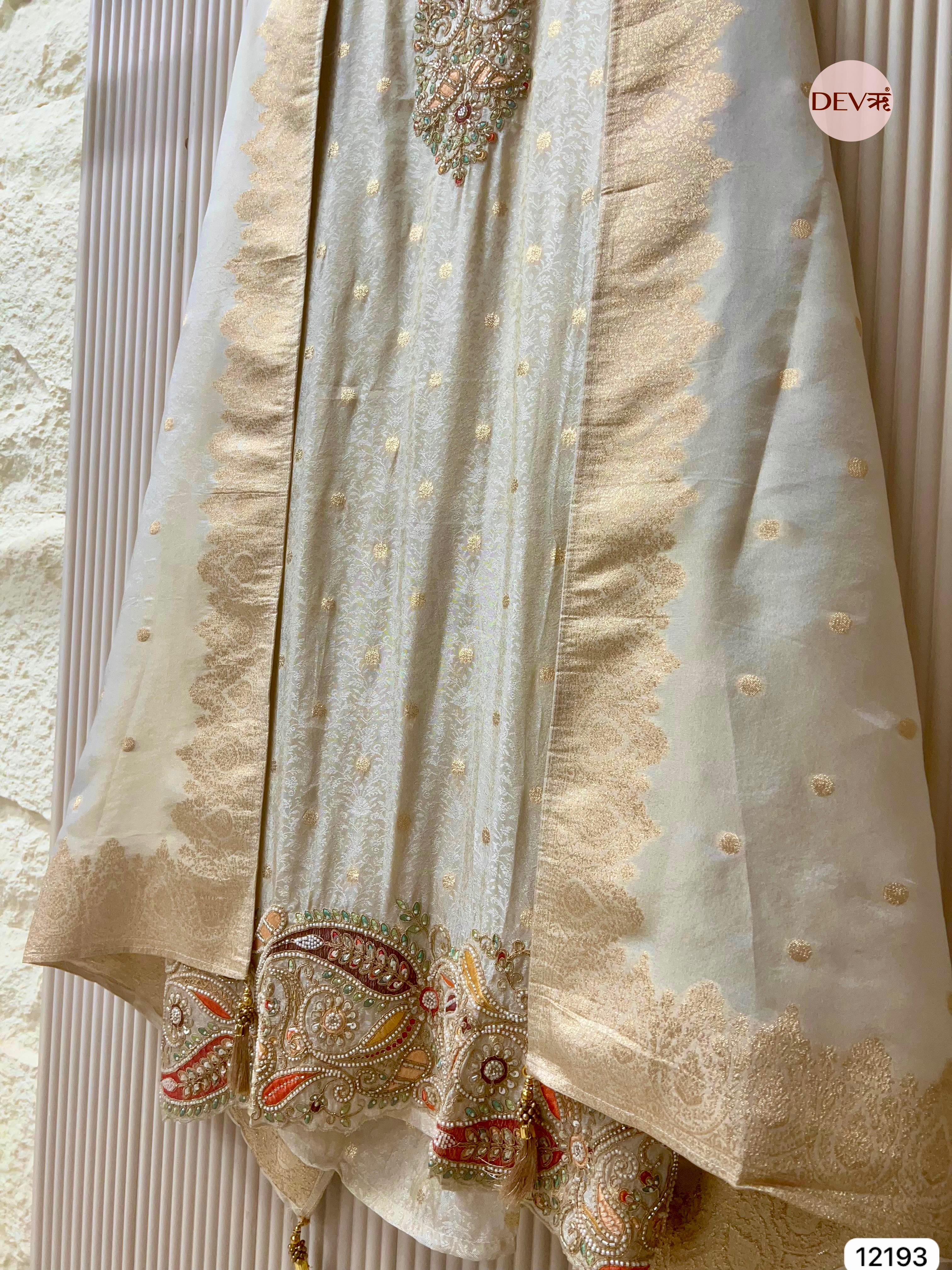 Beige creame Pure Shimmer Silk Banarasi Woven -Set Of 3 - {12193}