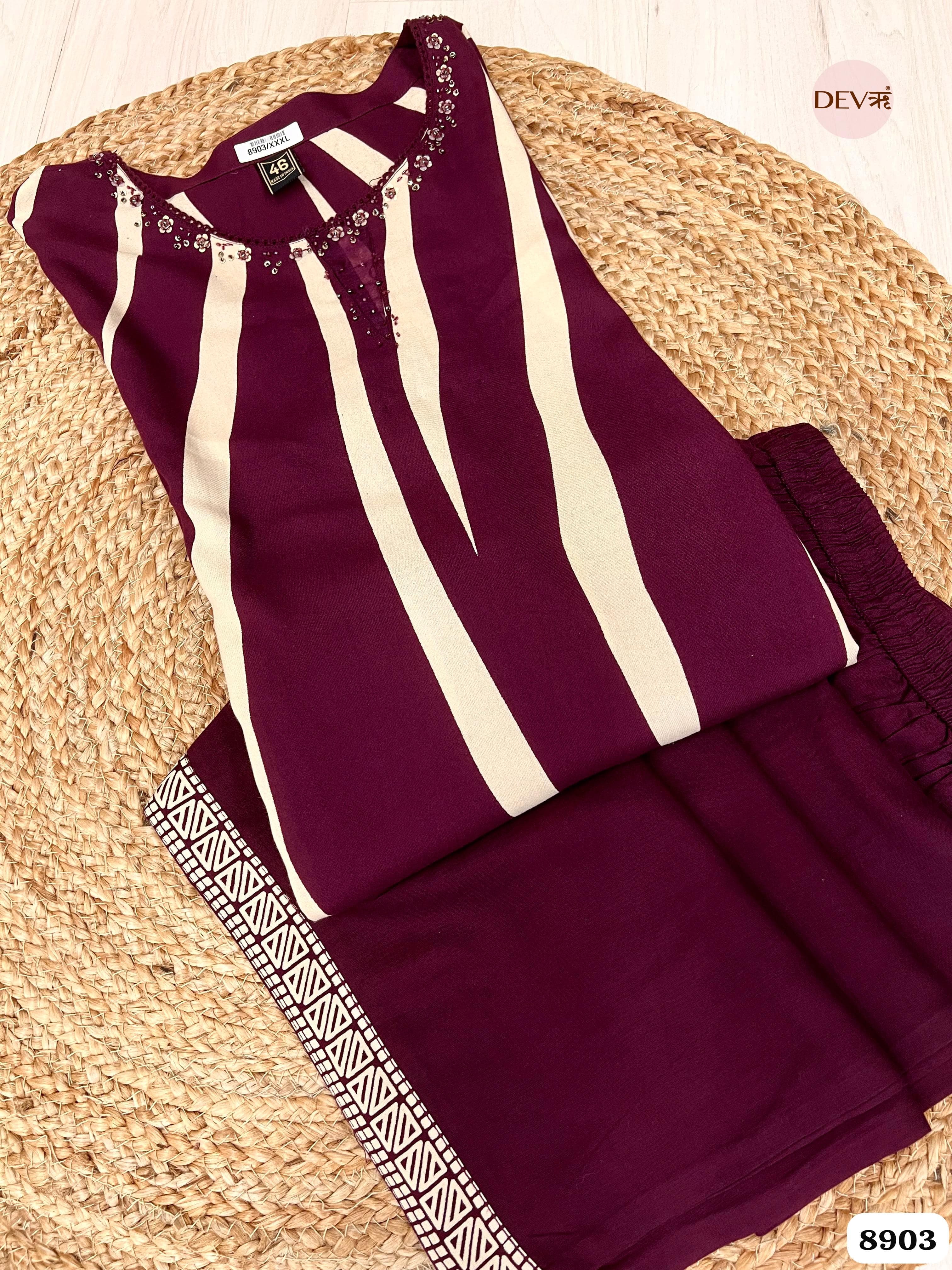 Maroon German Reyon Printed -set of 2 {8903}