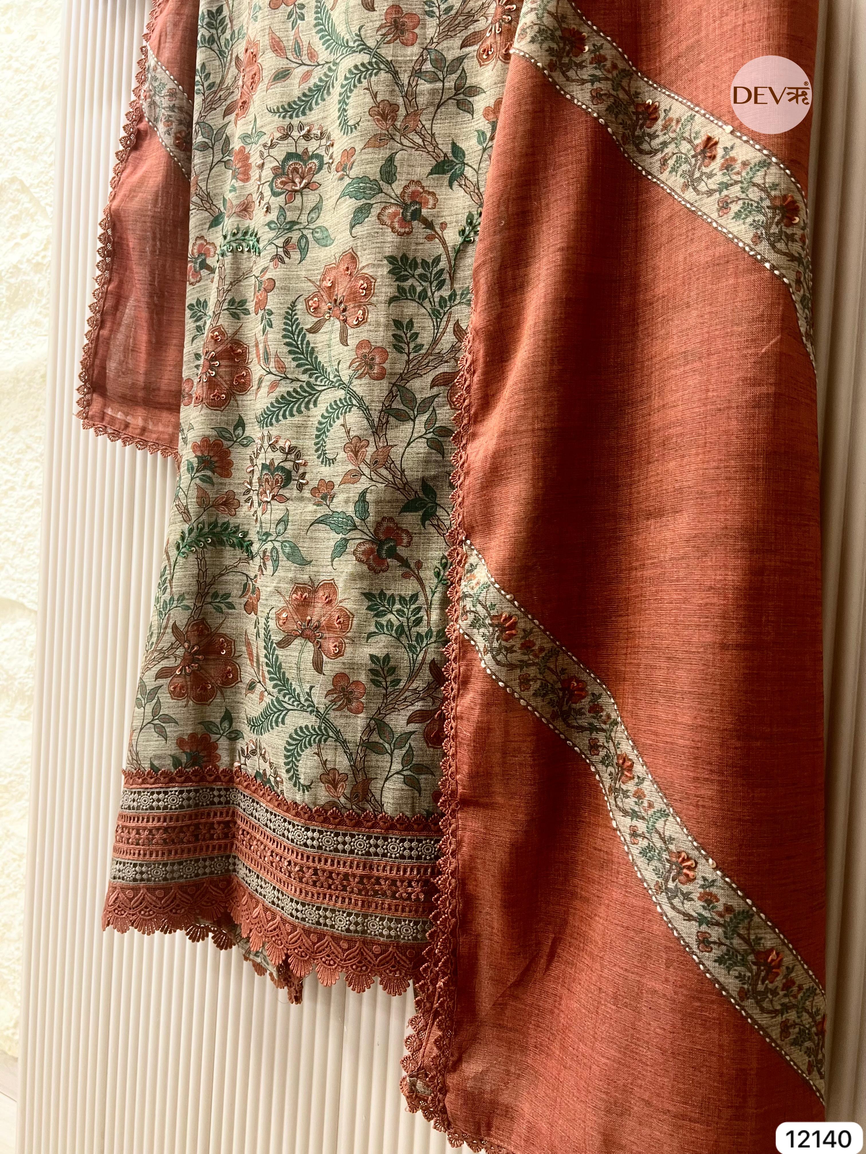 Multi Colour Pure Khadi Silk Unstitched Printed -Set Of 3 - {12140}