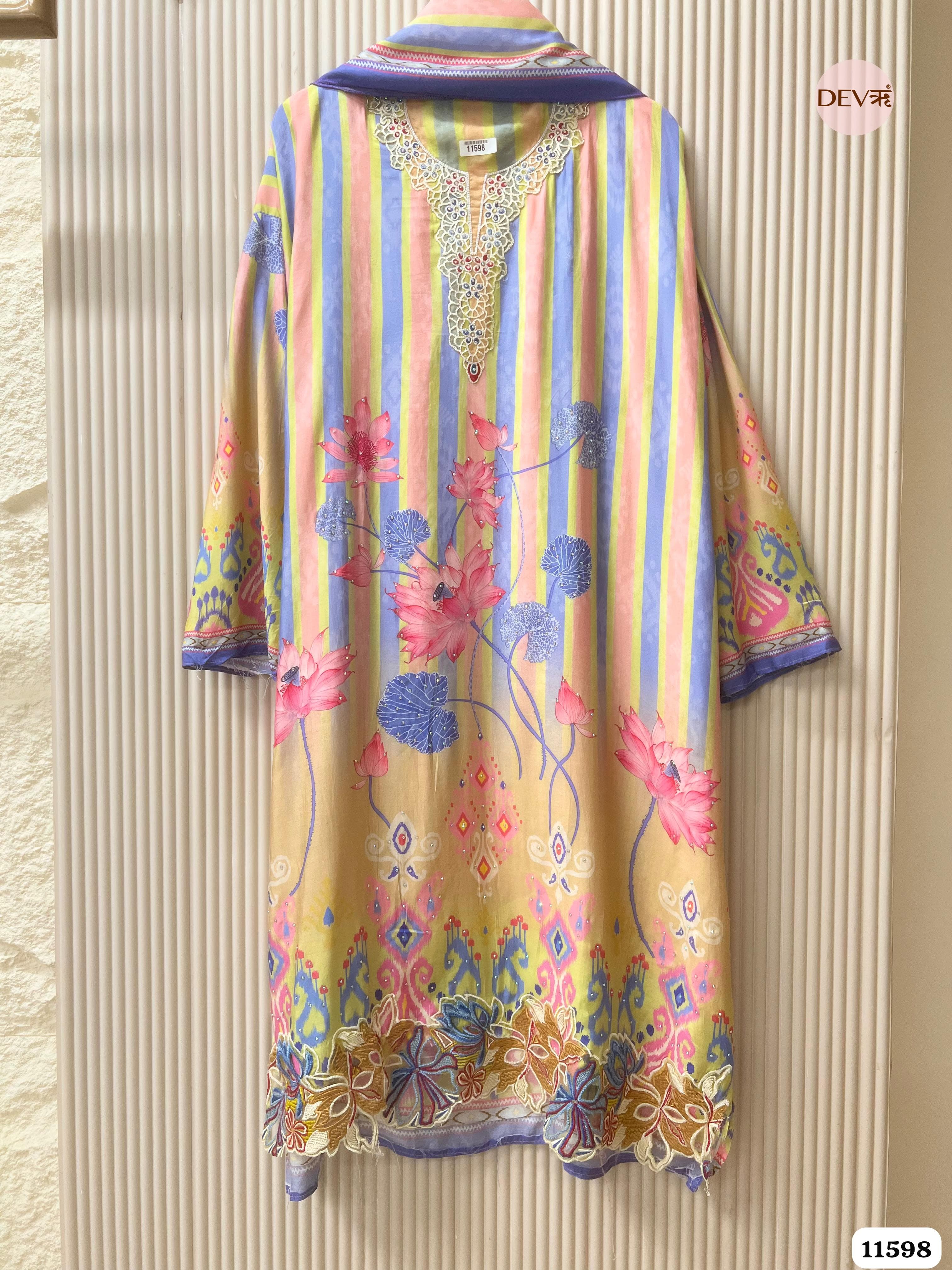 Multi-Colored Pure Muslin Semi Stitched Printed Embroidered -Set Of 3 {11598}