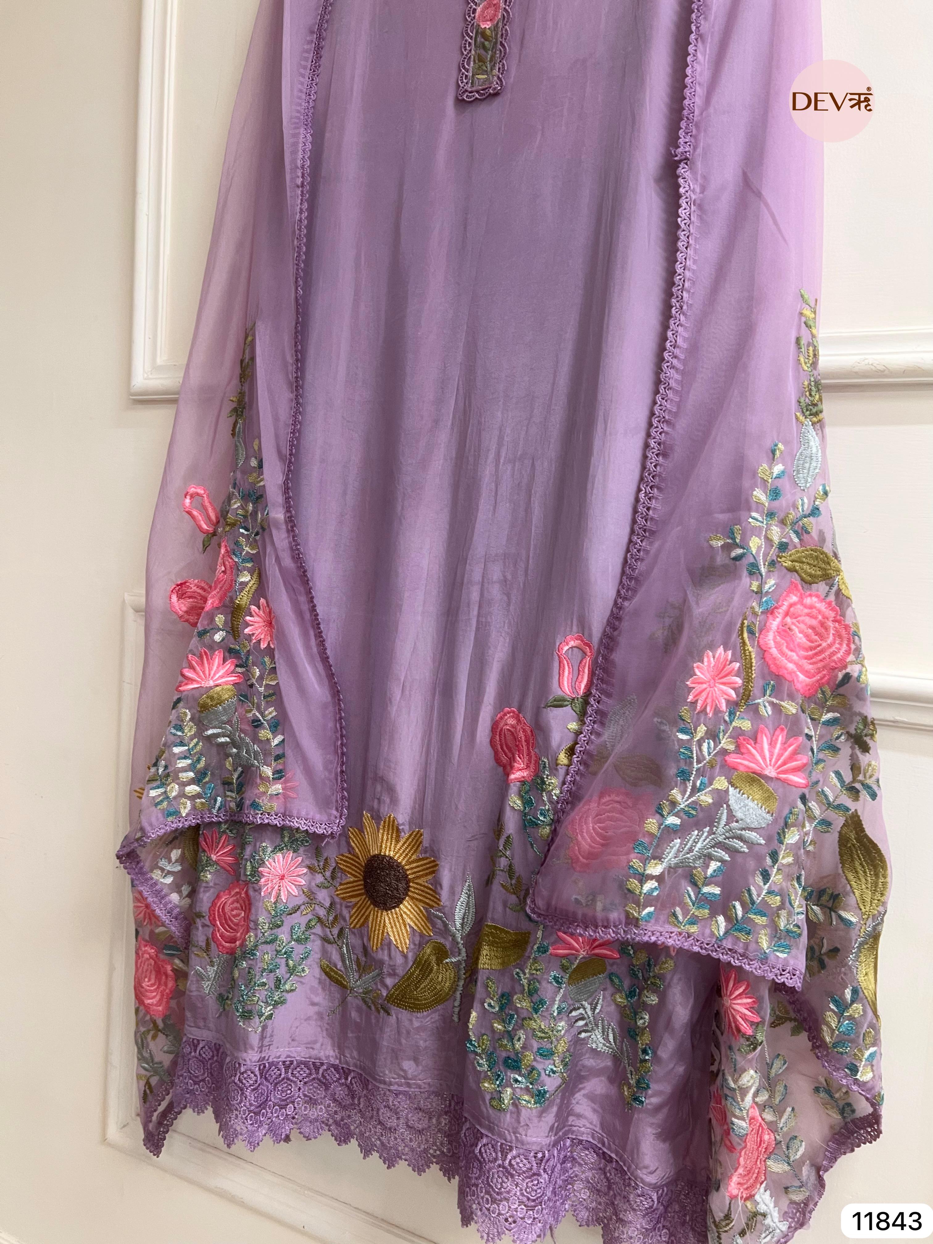 Purple Banarasi silk unstitched woven hand embroidered -Set Of 3- {11843}
