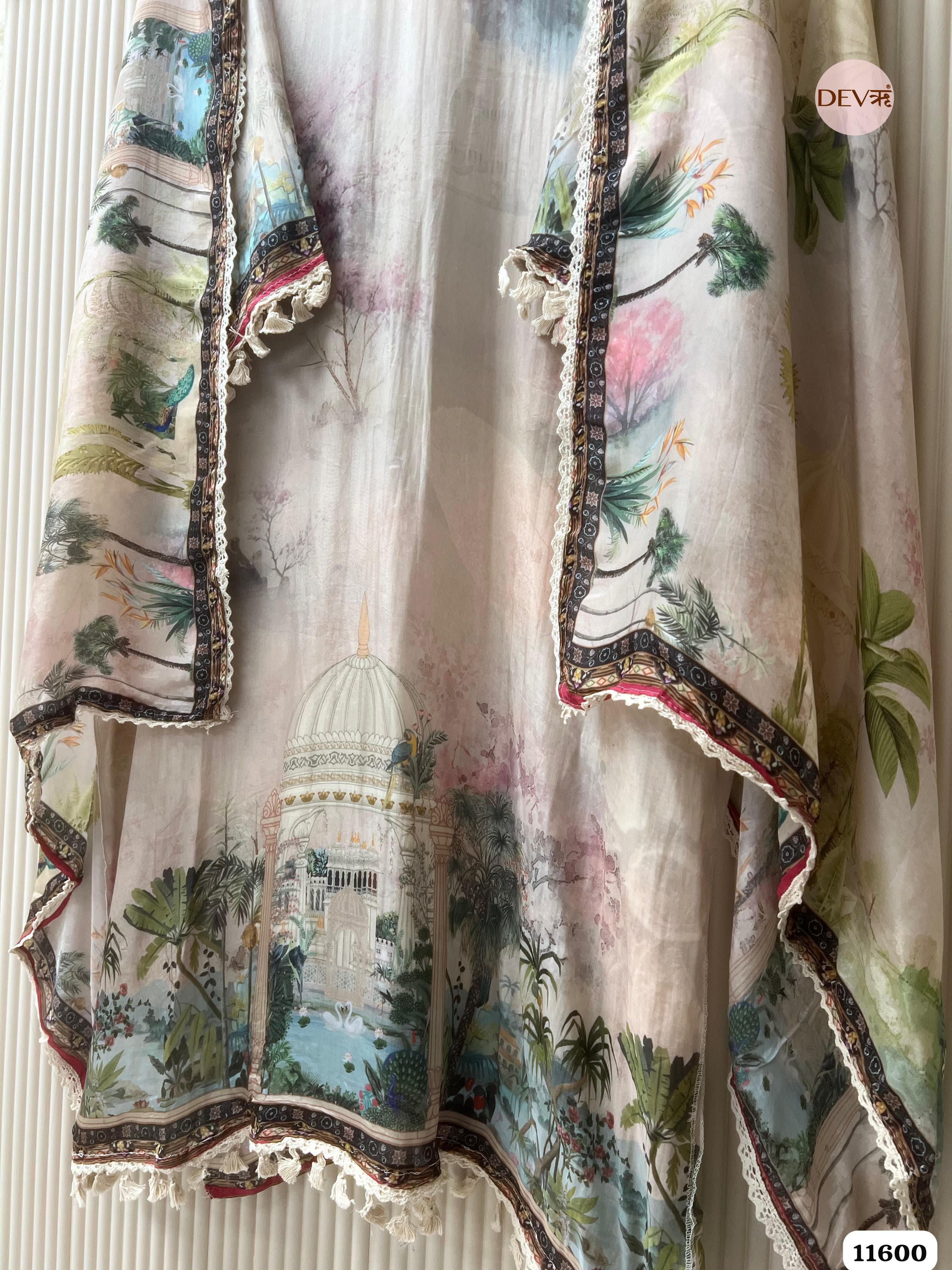 Light Multi Organza Silk Semi Stitched Printed Hand Embroidered -Set Of 3 {11600}