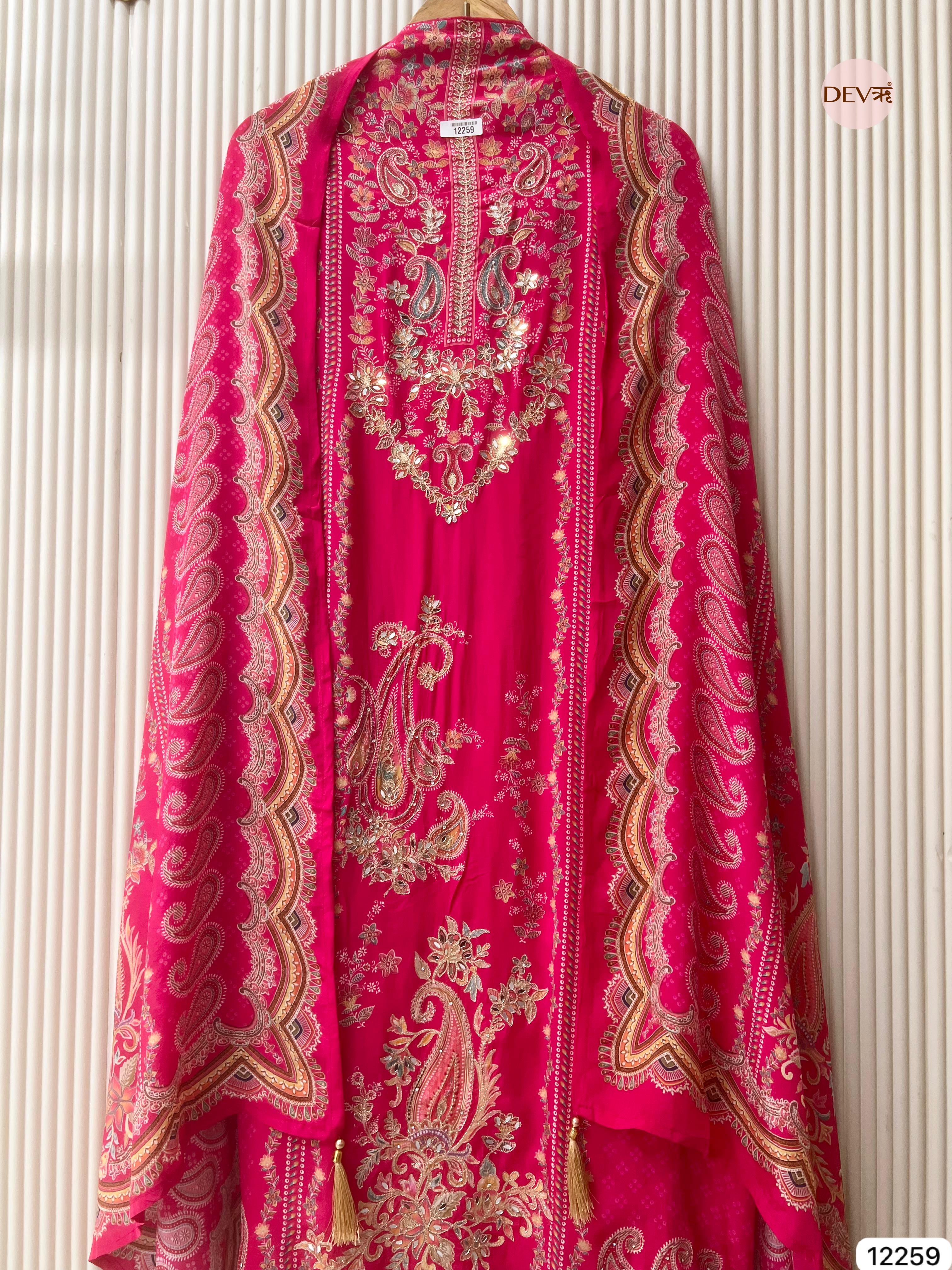 Fuchsia Pure Crepe Embroidered Unstitched 3-Piece Suit (Devri – D.No 12259)
