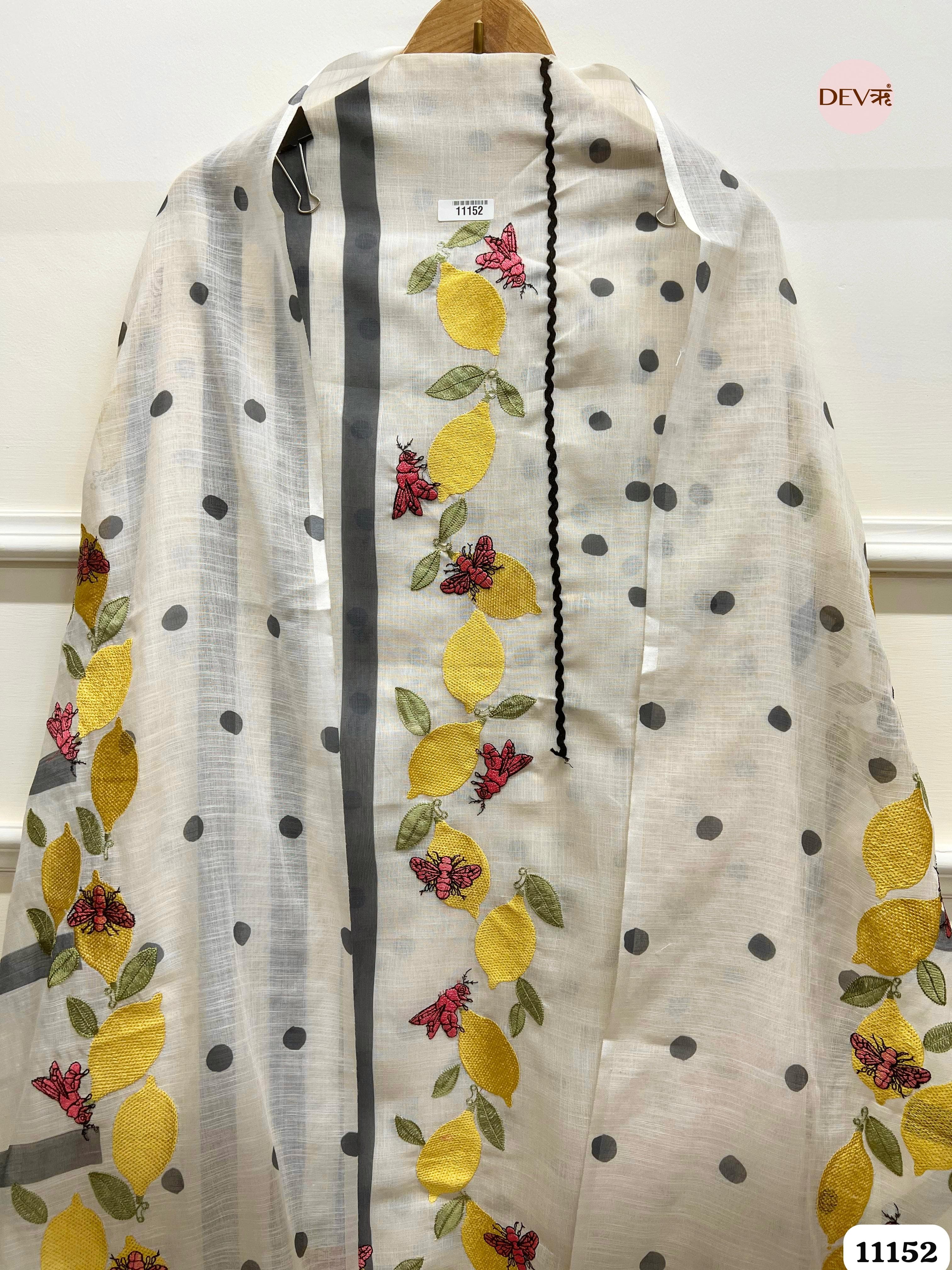 White Linen Unstitched Printed Embroidered -Set Of 3 {11152}