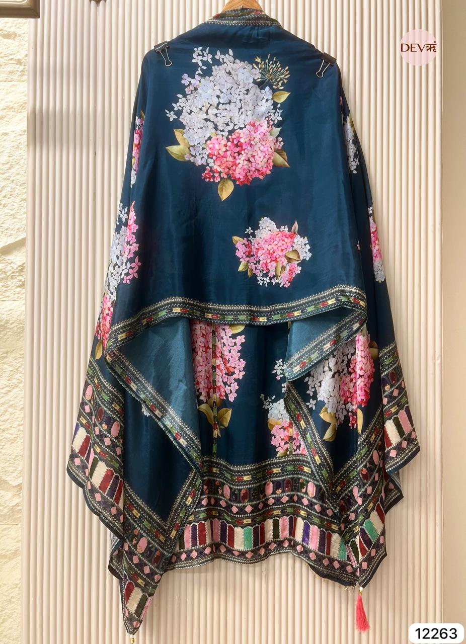 Teal Glass Organza Printed Unstitched 3-Piece Suit (Devri – D.No 12263)