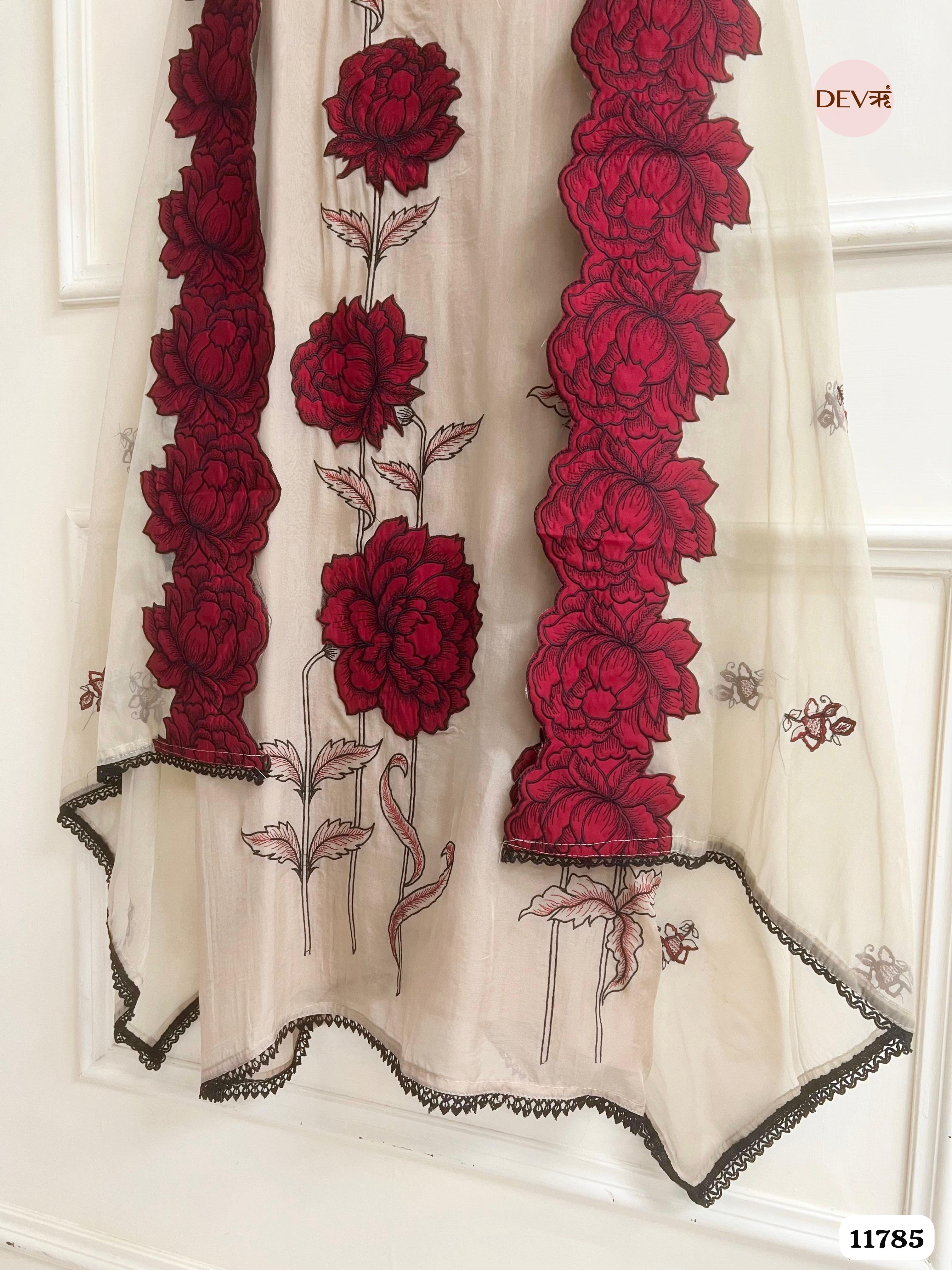 Beige Organza Unstitched Embroidered -Set Of 3 {11785}