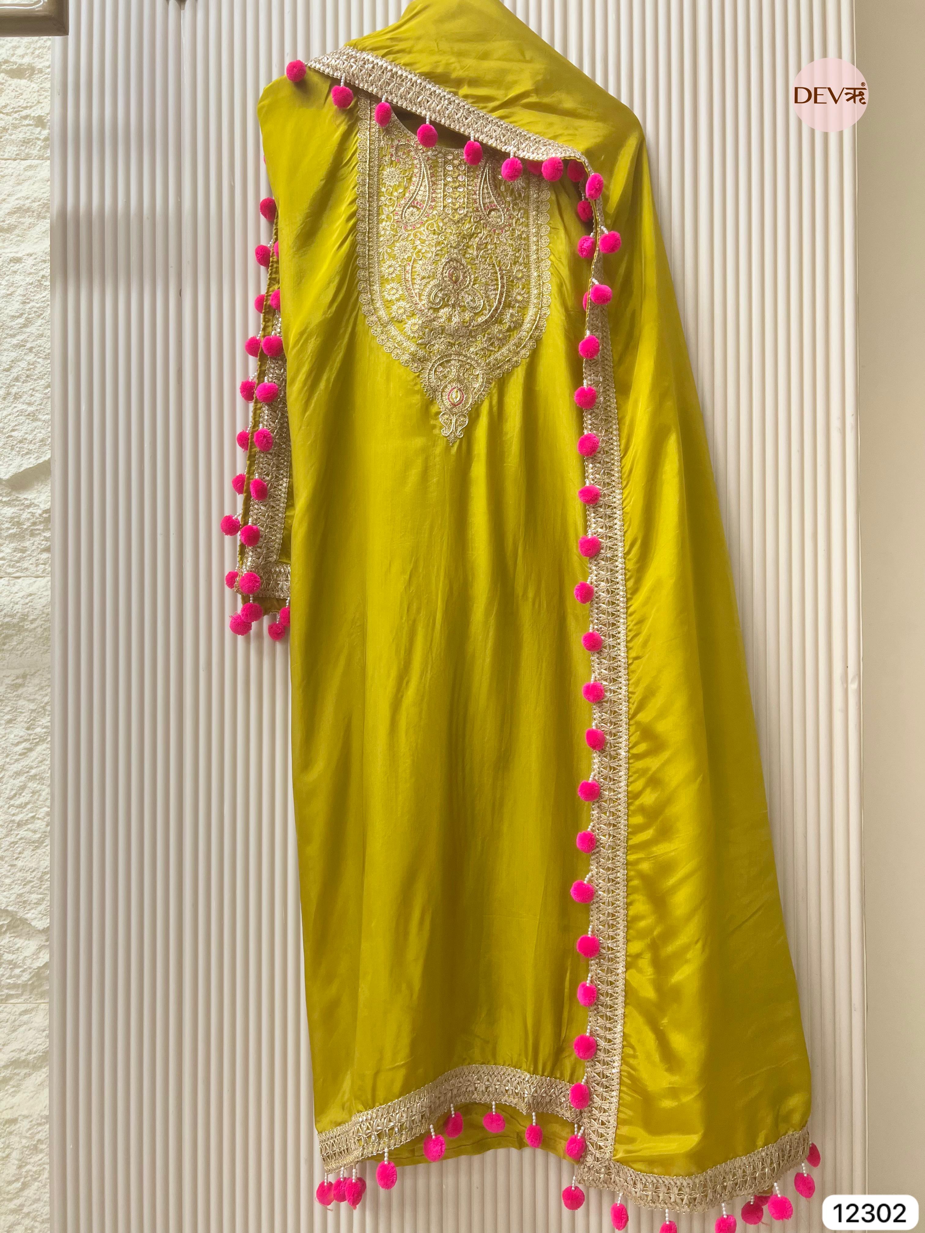 Lime Glass Organza Embroidered Unstitched 3-Piece Suit (Devri – D.No 12302)