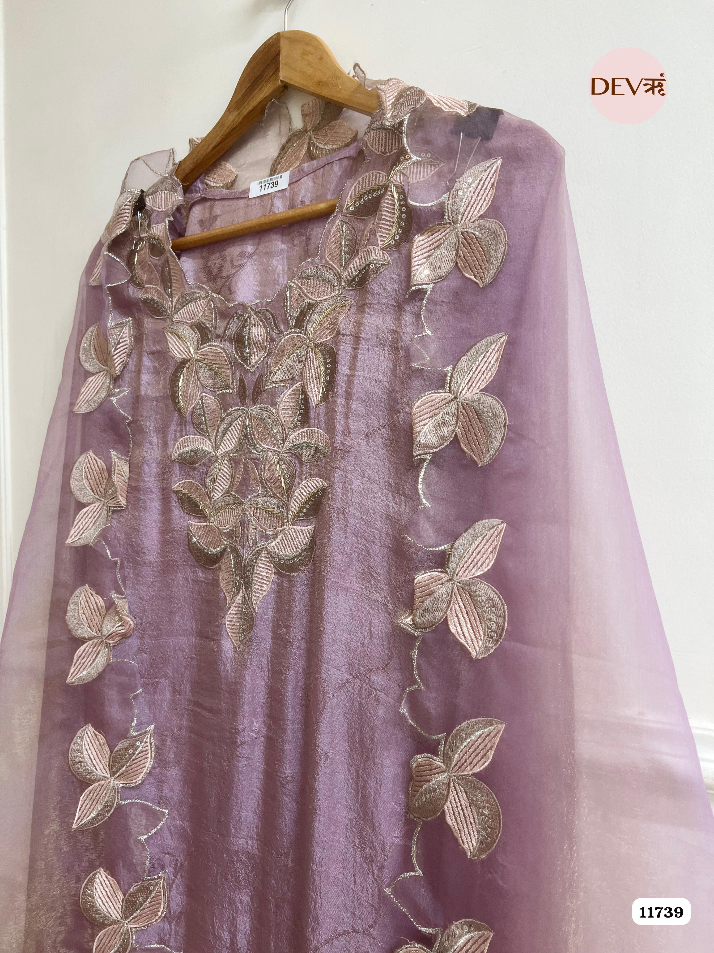 Purple Tissue Silk Woven Unstitched Embroidered -Set Of 3 {11739}