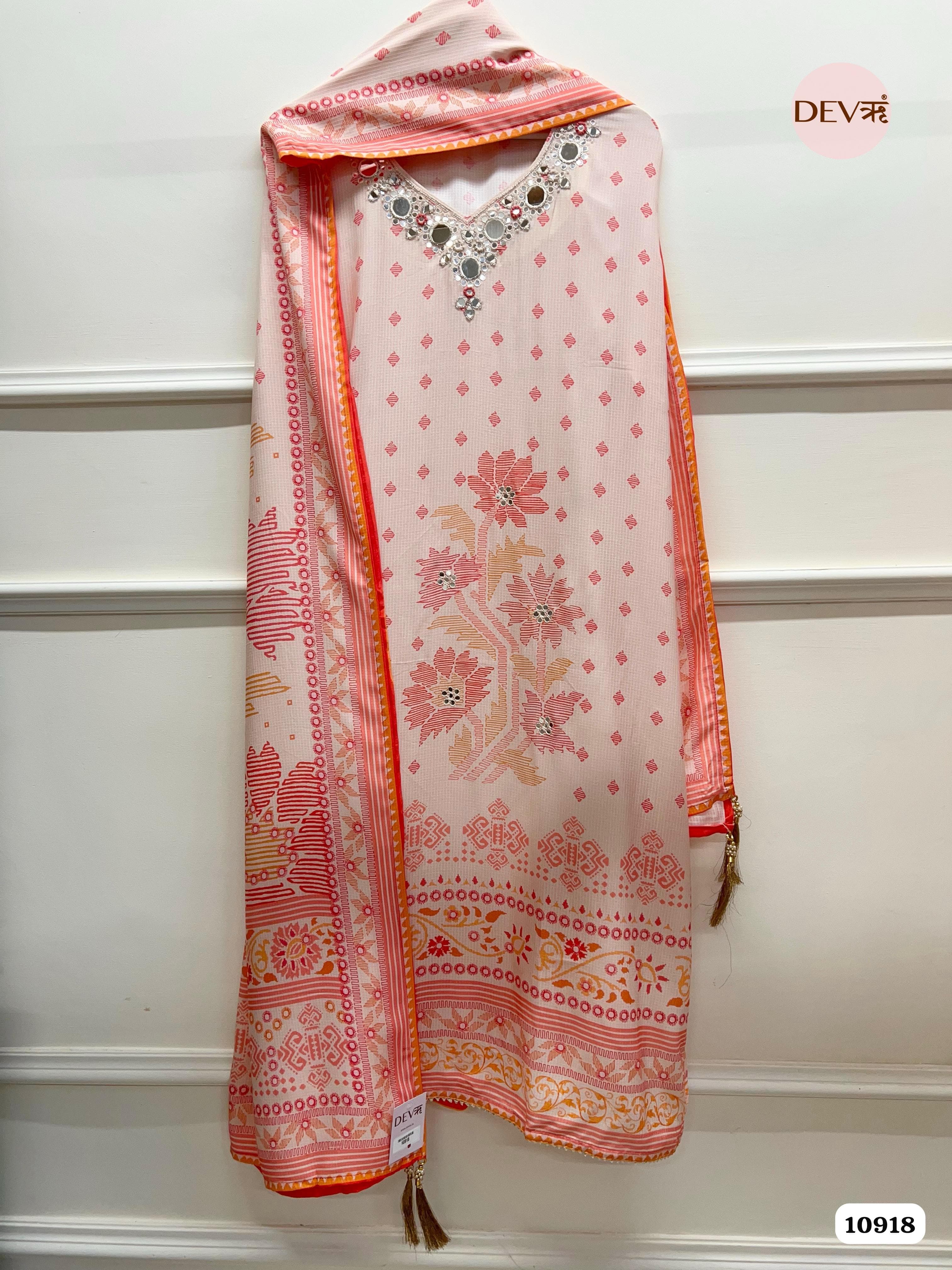 Orange Muslin Unstitched Printed Hand Emroidered -Set Of 3 {10918}