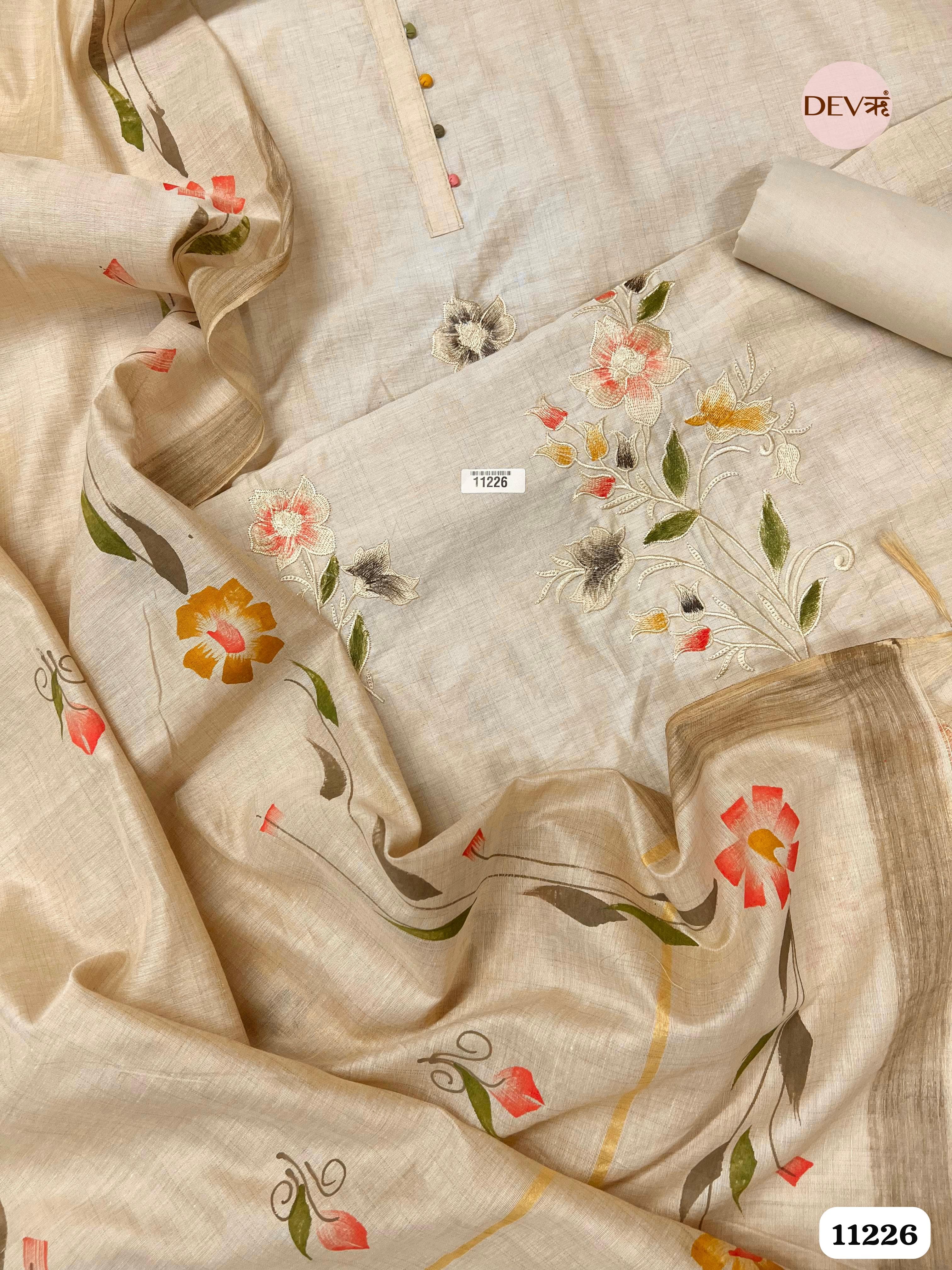 Creamy Linen Unstitched Printed -Set Of 3