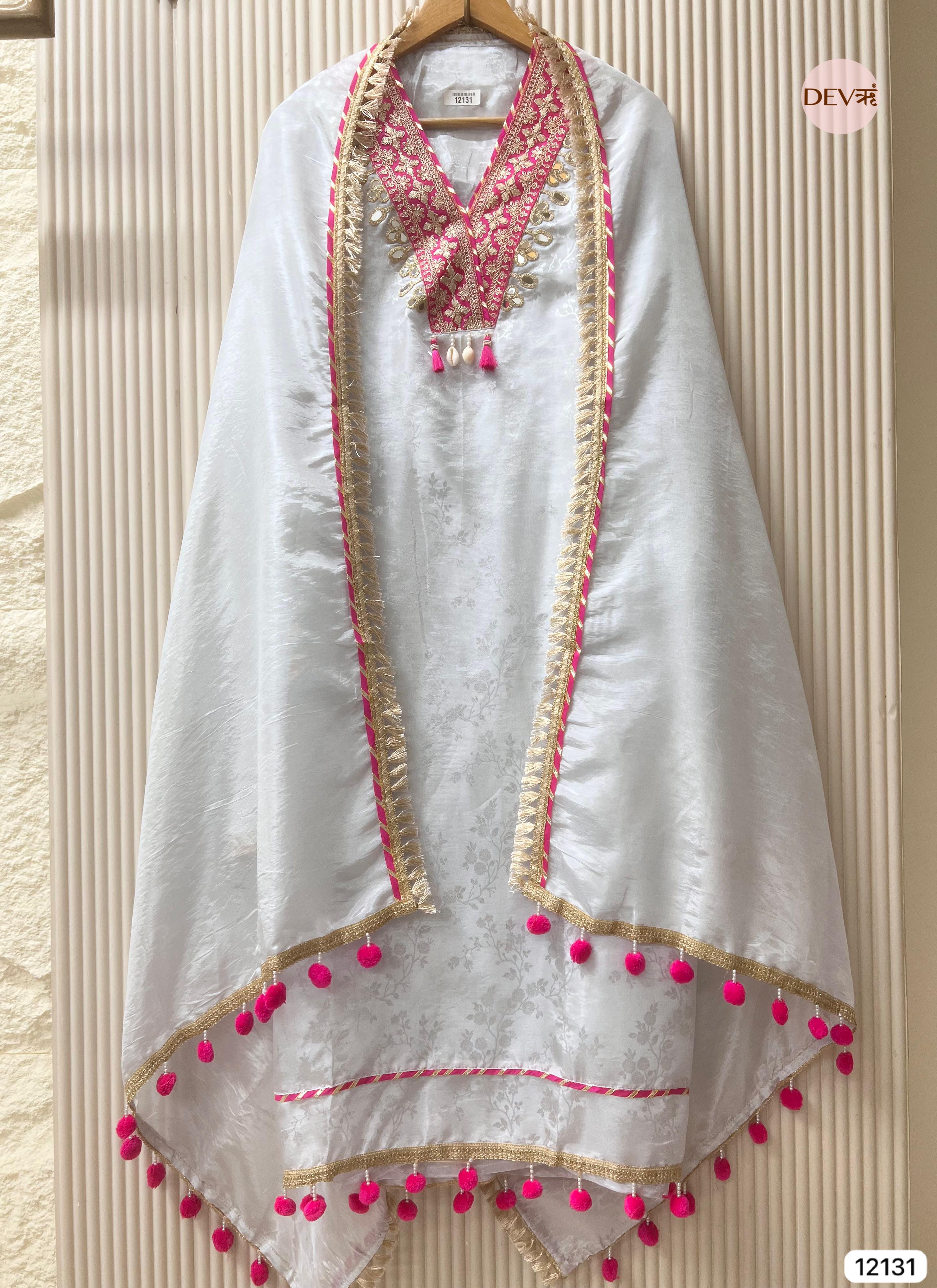 Silver off White Silk Unstitched - Set Of 3 - {12131}