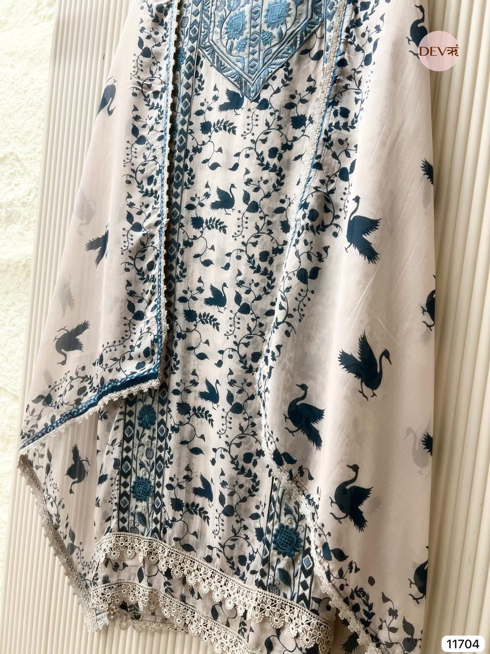 Beige Pure Organza Unstitched Embroidered -Set Of 3 - {11704}