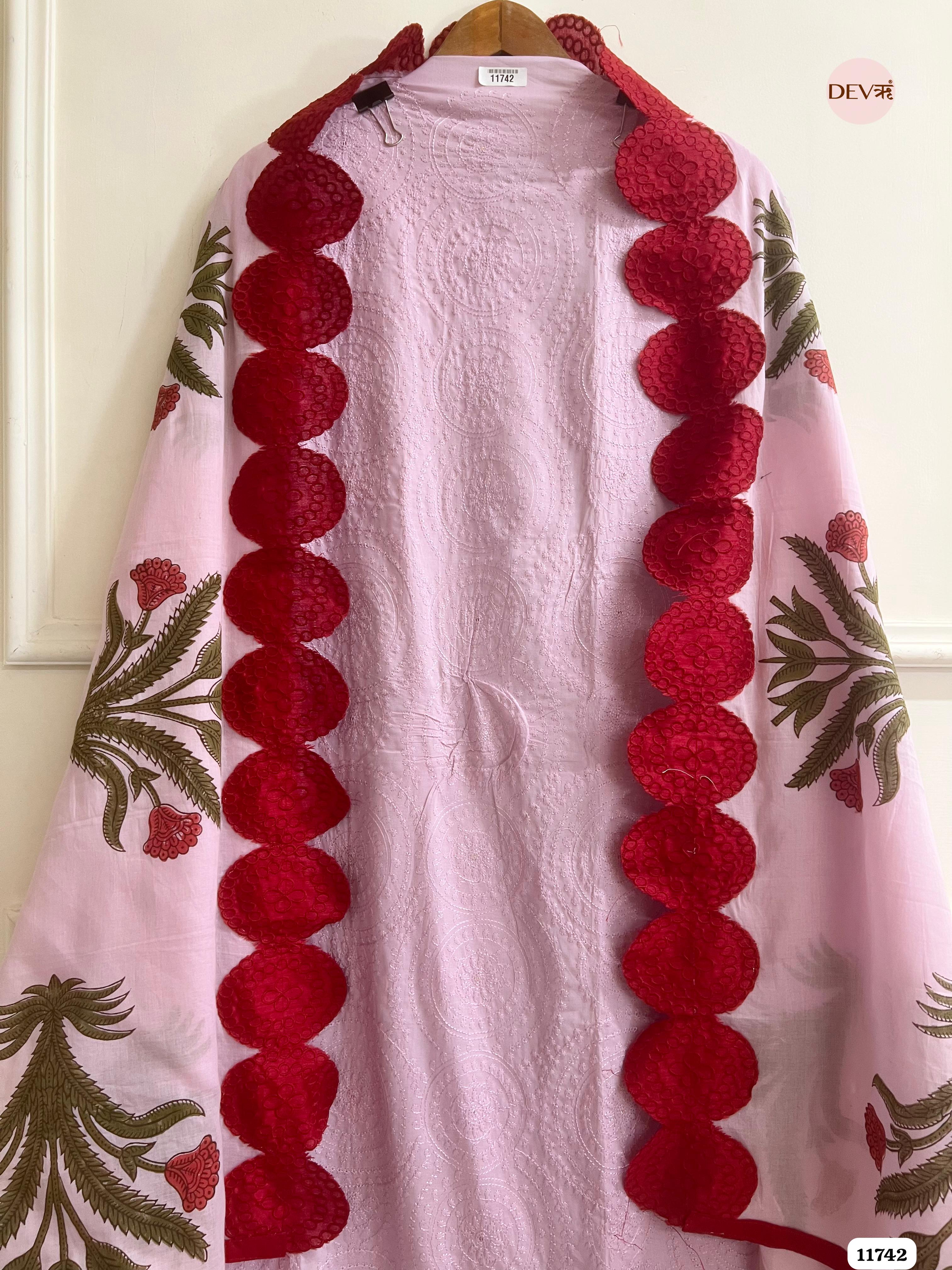 Light Purple Cotton Unstitched Embroidered -Set Of 3 {11742}