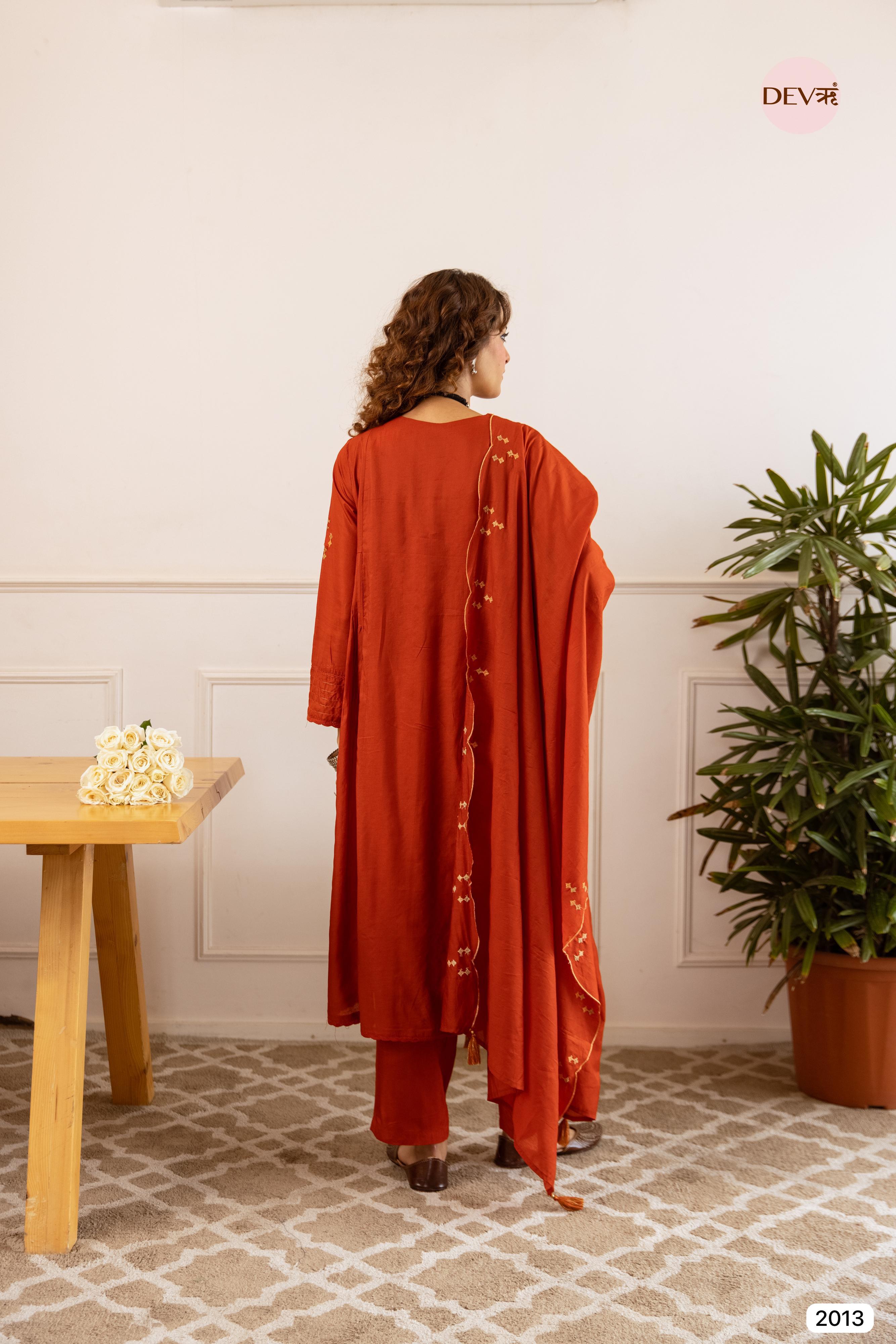 Rust Crafted In Airy Mul Chanderi -Set Of 3 - {2013/M}