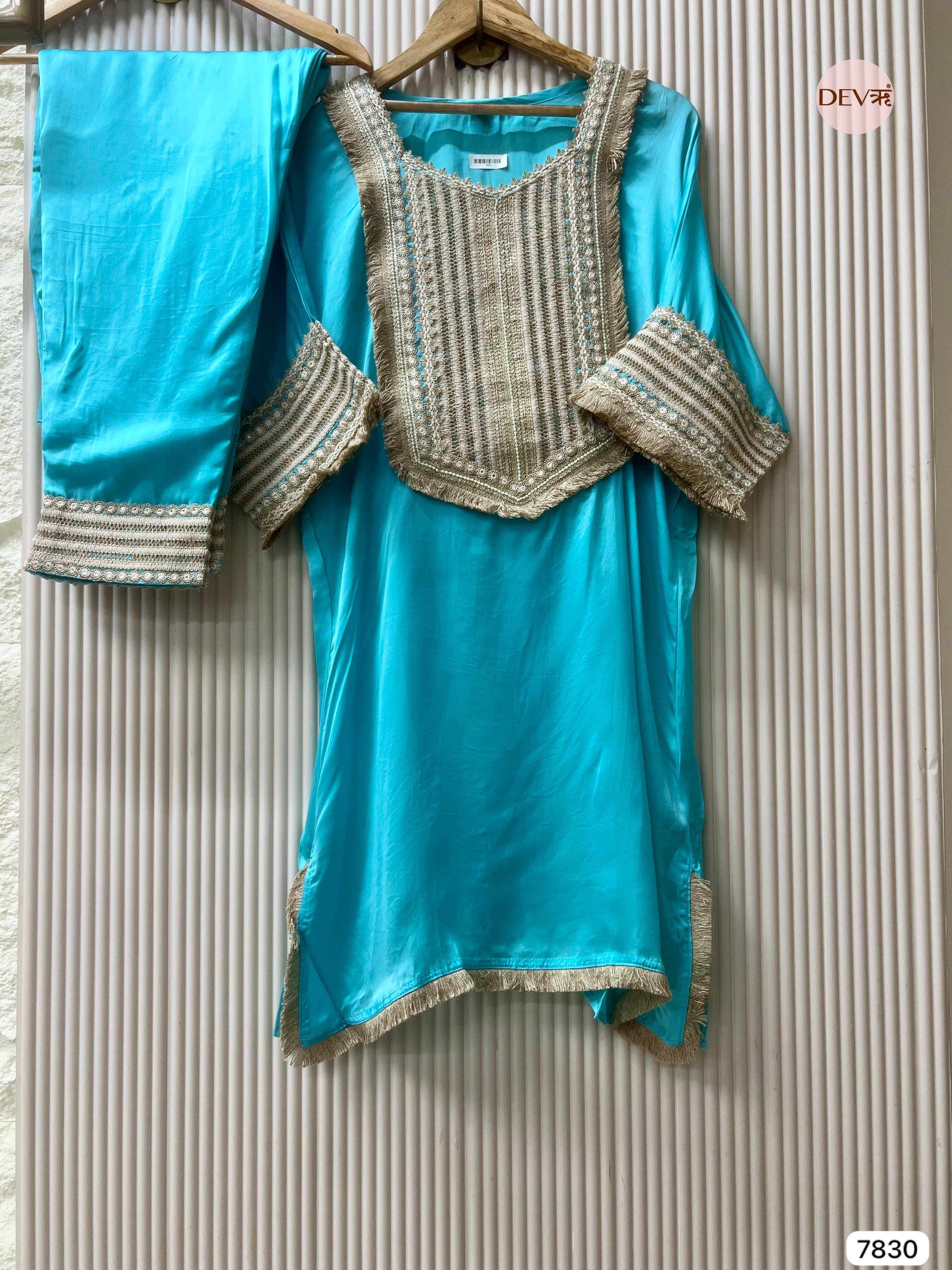 {7830} Blue Crepe Silk Stitched Embroidered -Set Of 2