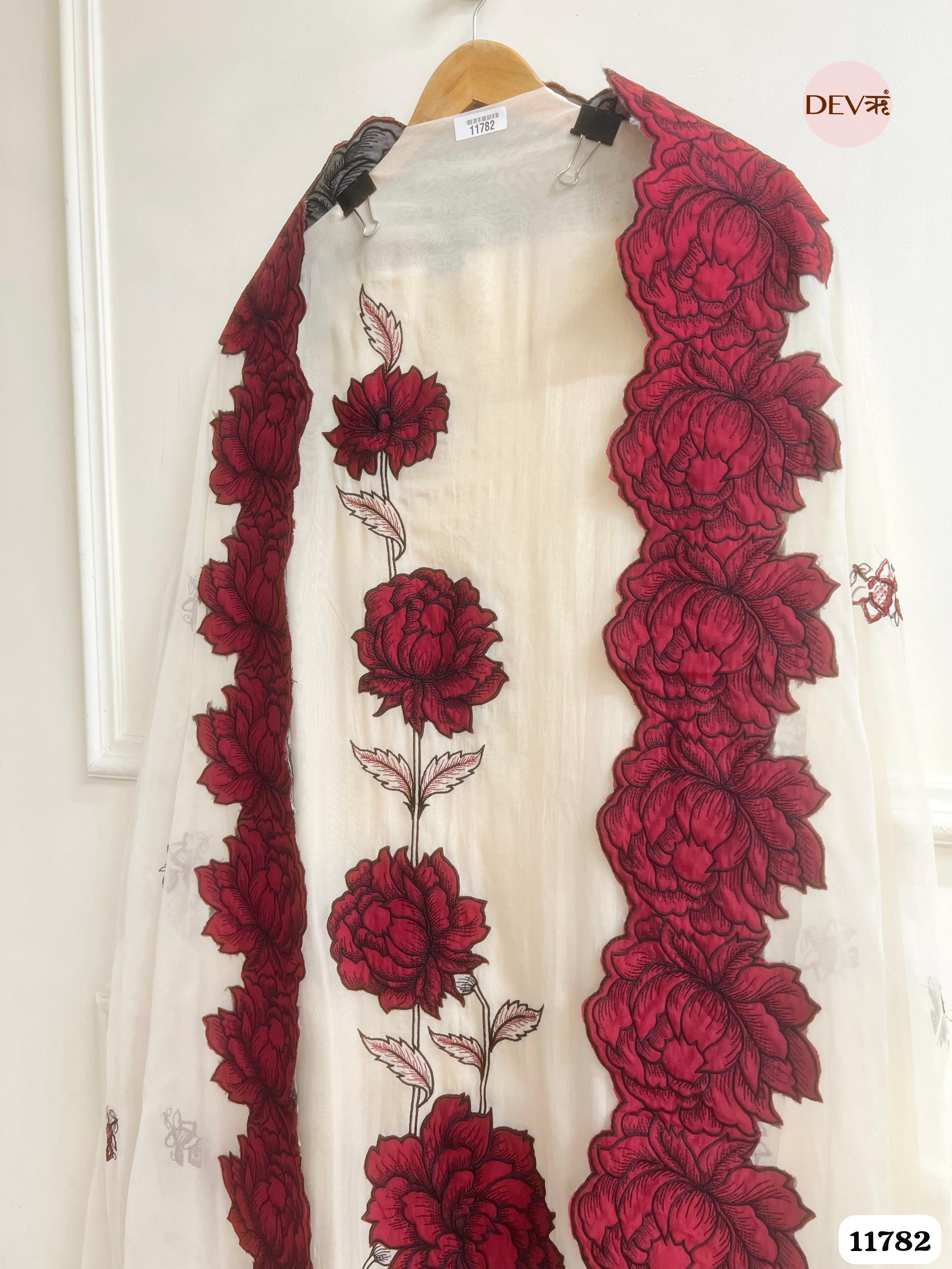 OF White Organza Unstitched Embroidered -Set Of 3 {11782}