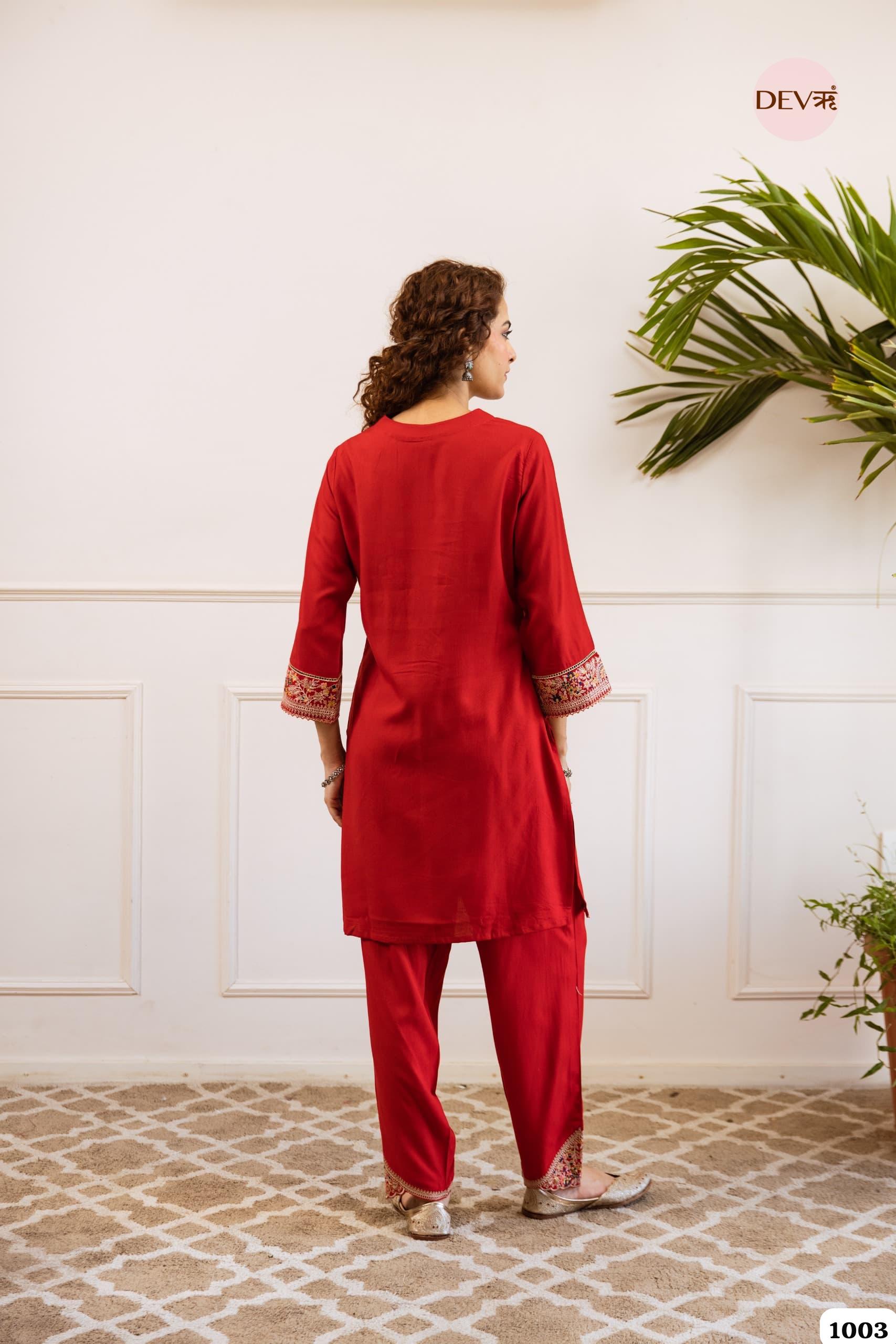 Red Embroidered Kurta Set Crafted From Soft german Reyon Fabric {1003}
