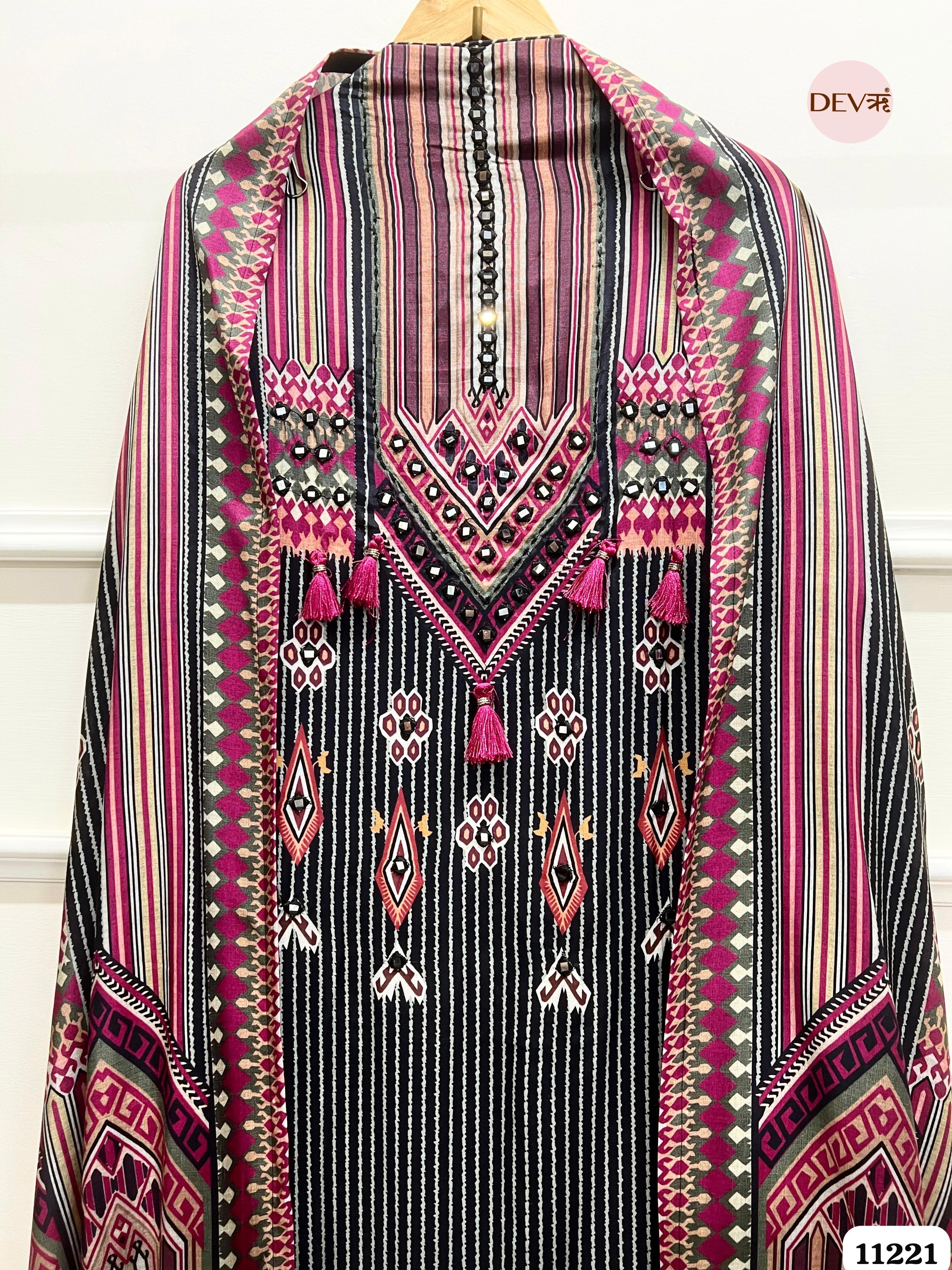 Black Muslin Unstitched Printed -Set Of 3 {11221}