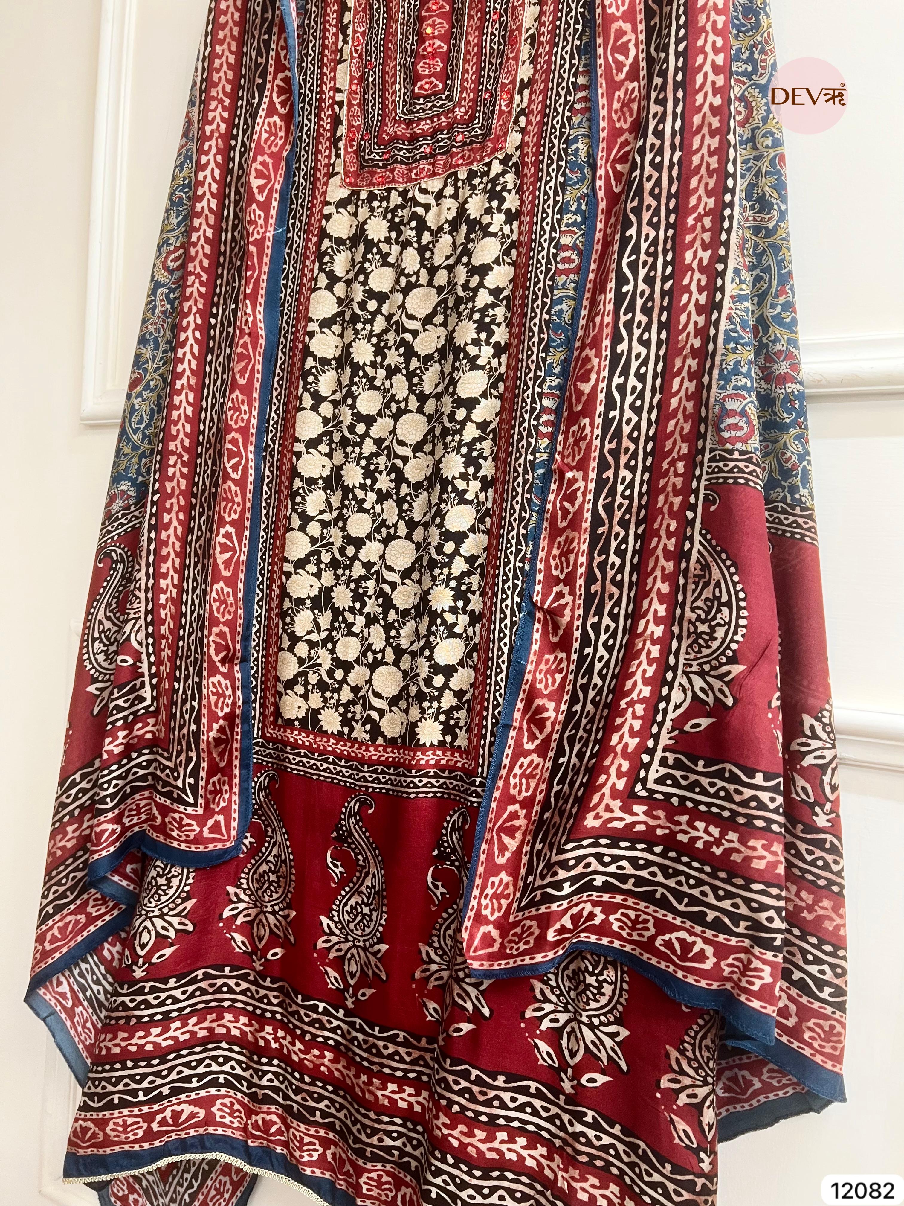 Multi colour Pure Muslin Unstitched Printed Embroidered -Set Of 3 - {12082}