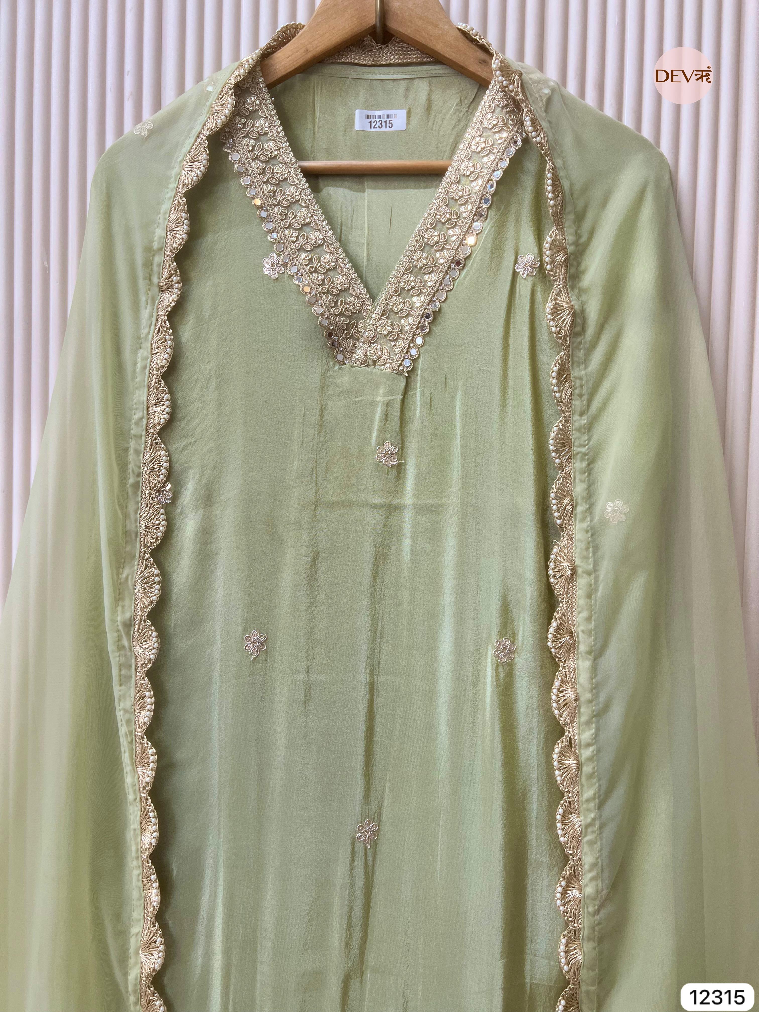Pistachio Green Shimmer Silk Embroidered Unstitched 3-Piece Suit (Devri – D.No 12315)