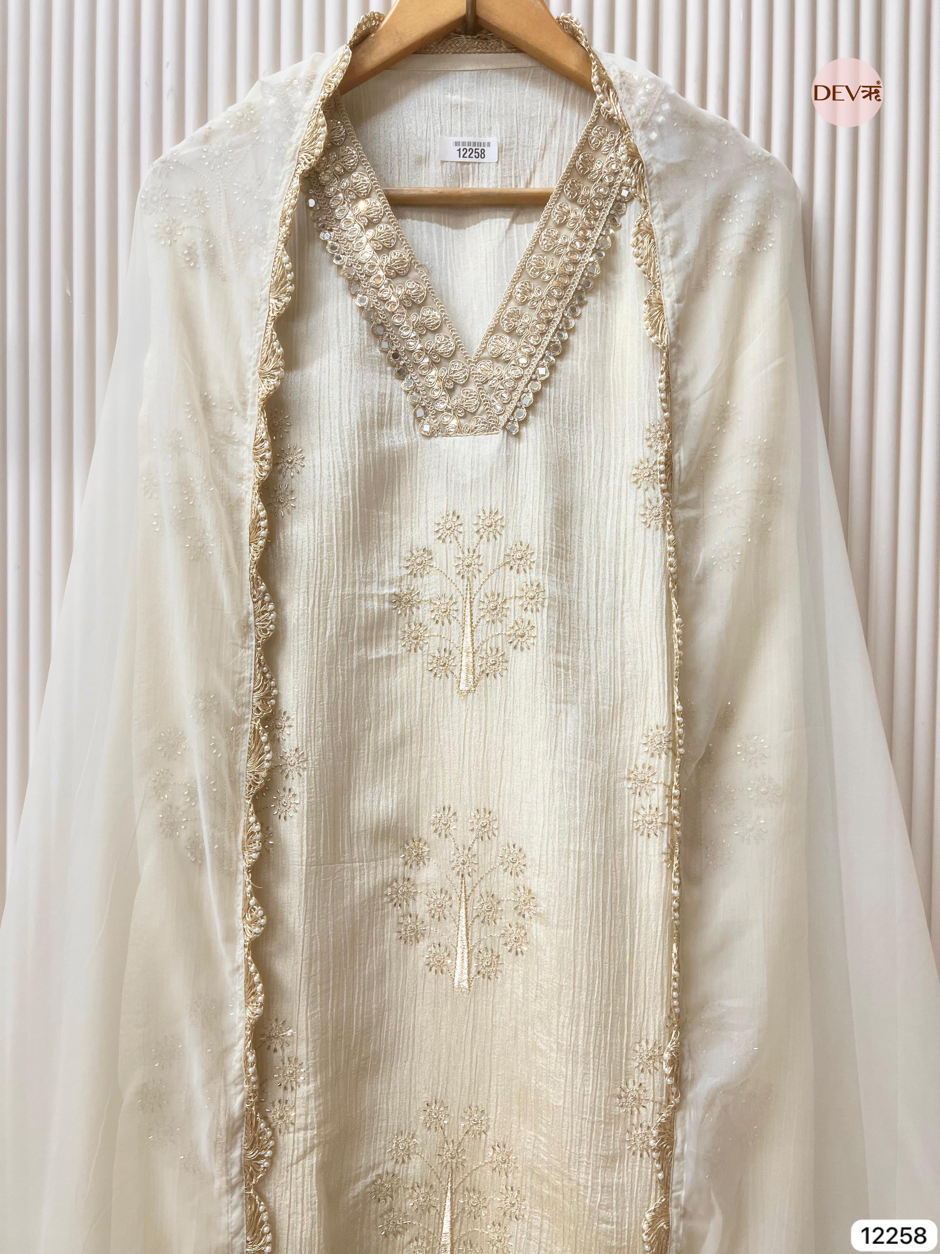 Ivory Chinon Embroidered Unstitched 3-Piece Suit (Devri – D.No 12258)