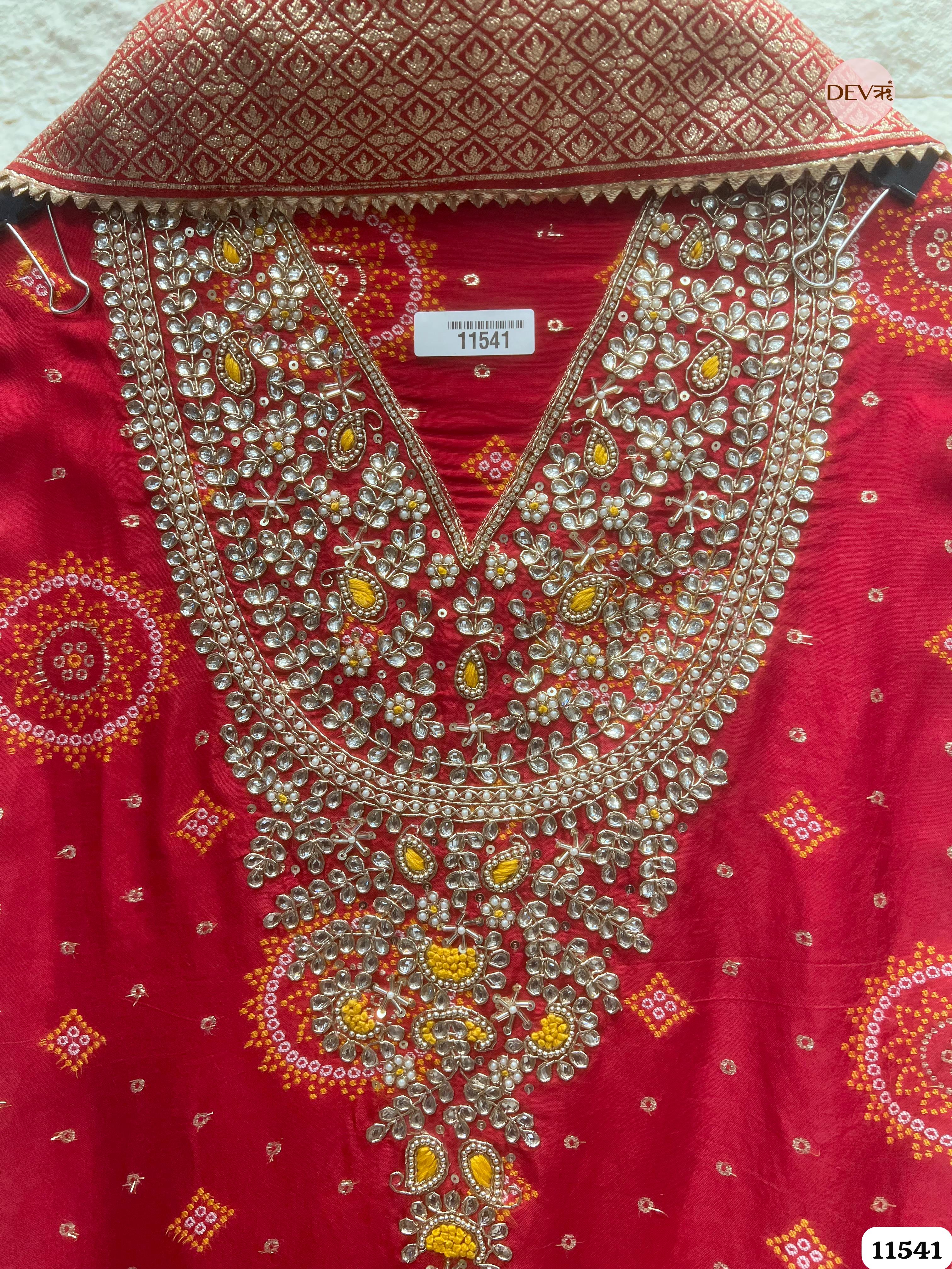 Red Pure Russian Silk Banarasi Woven Unstitched Hand Embroidered -Set Of 3 {11541}