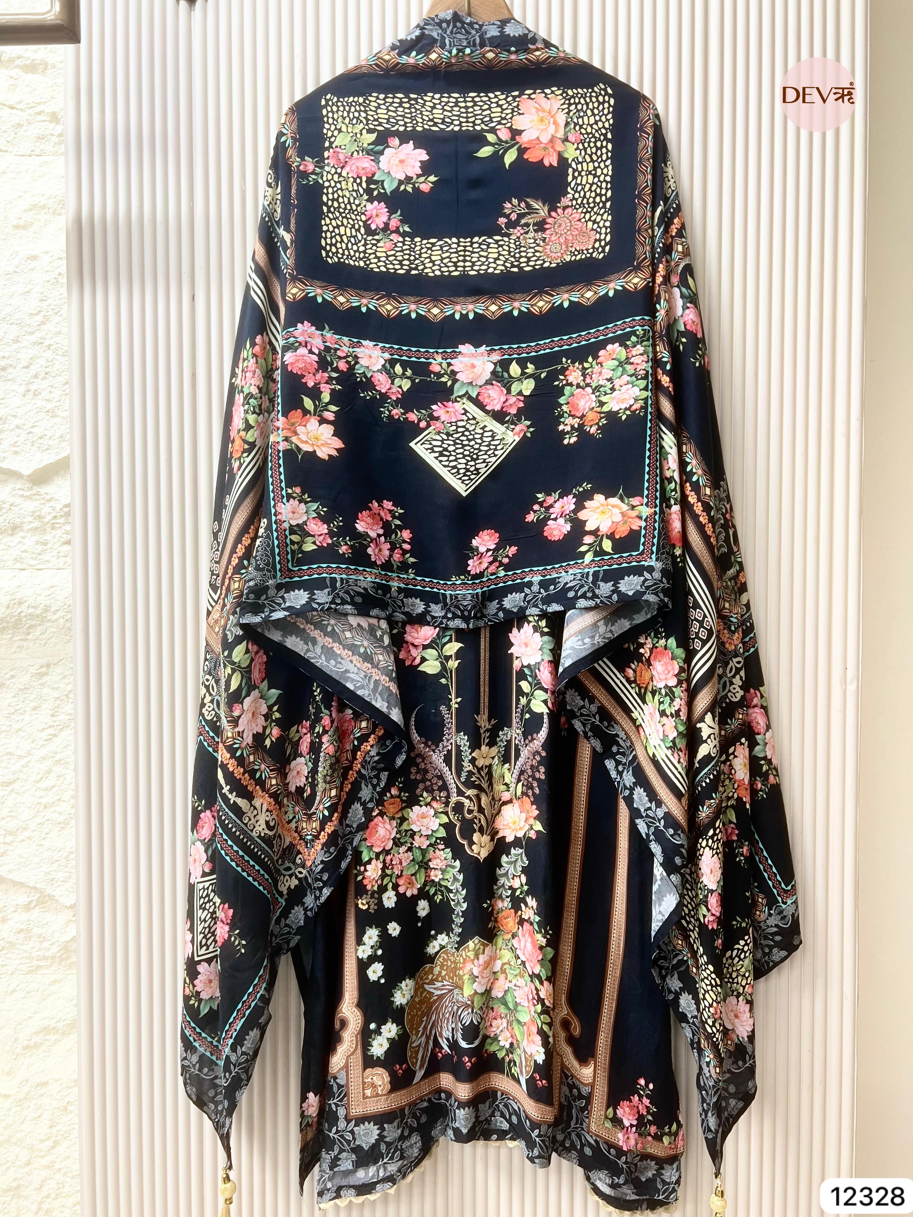 Deep Navy Muslin Printed Unstitched 3-Piece Suit (Devri – D.No 12328)