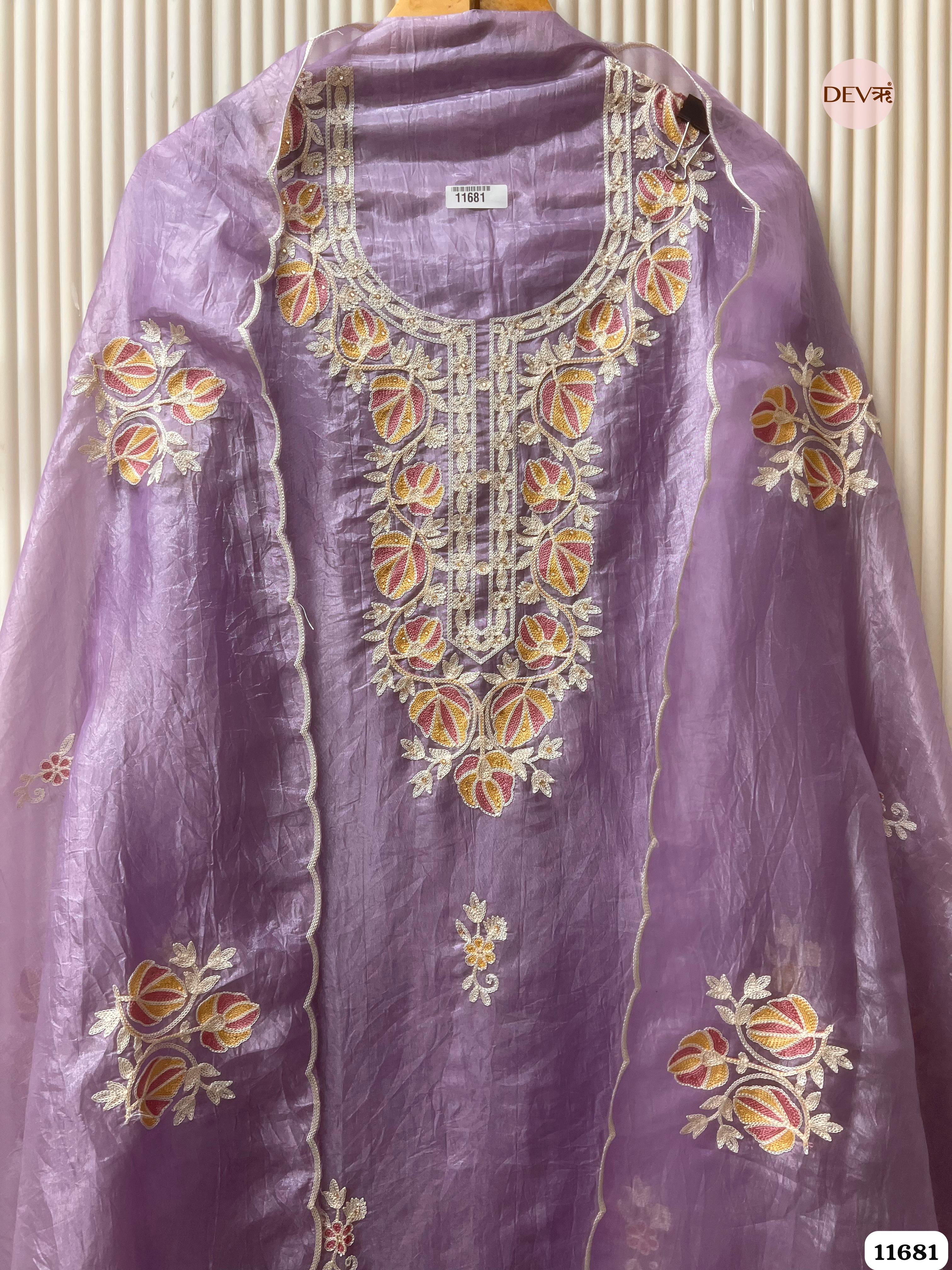 Purple Tissue Crush Silk Unstitched Embroidered -Set Of 3 {11681}
