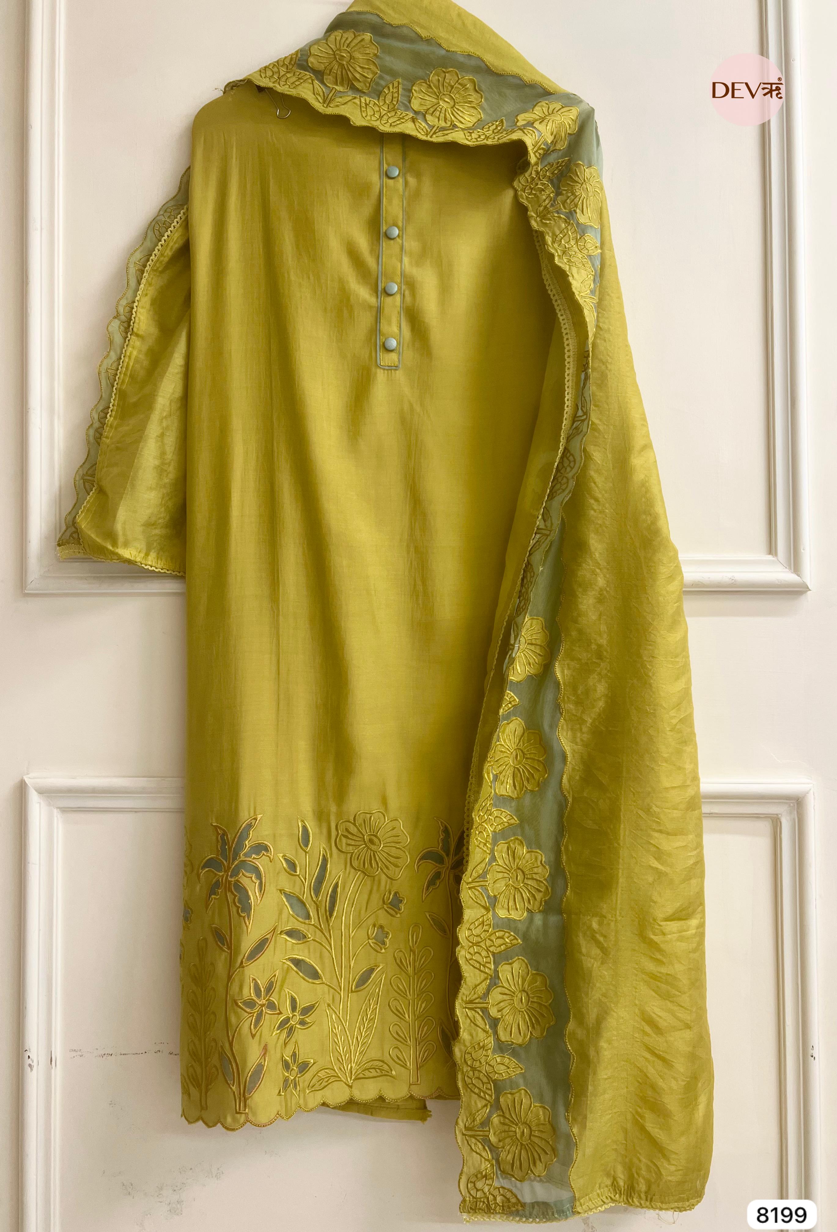 Yellow Modal Silk Unstitched Embroidered -Set Of 3 - {8199}