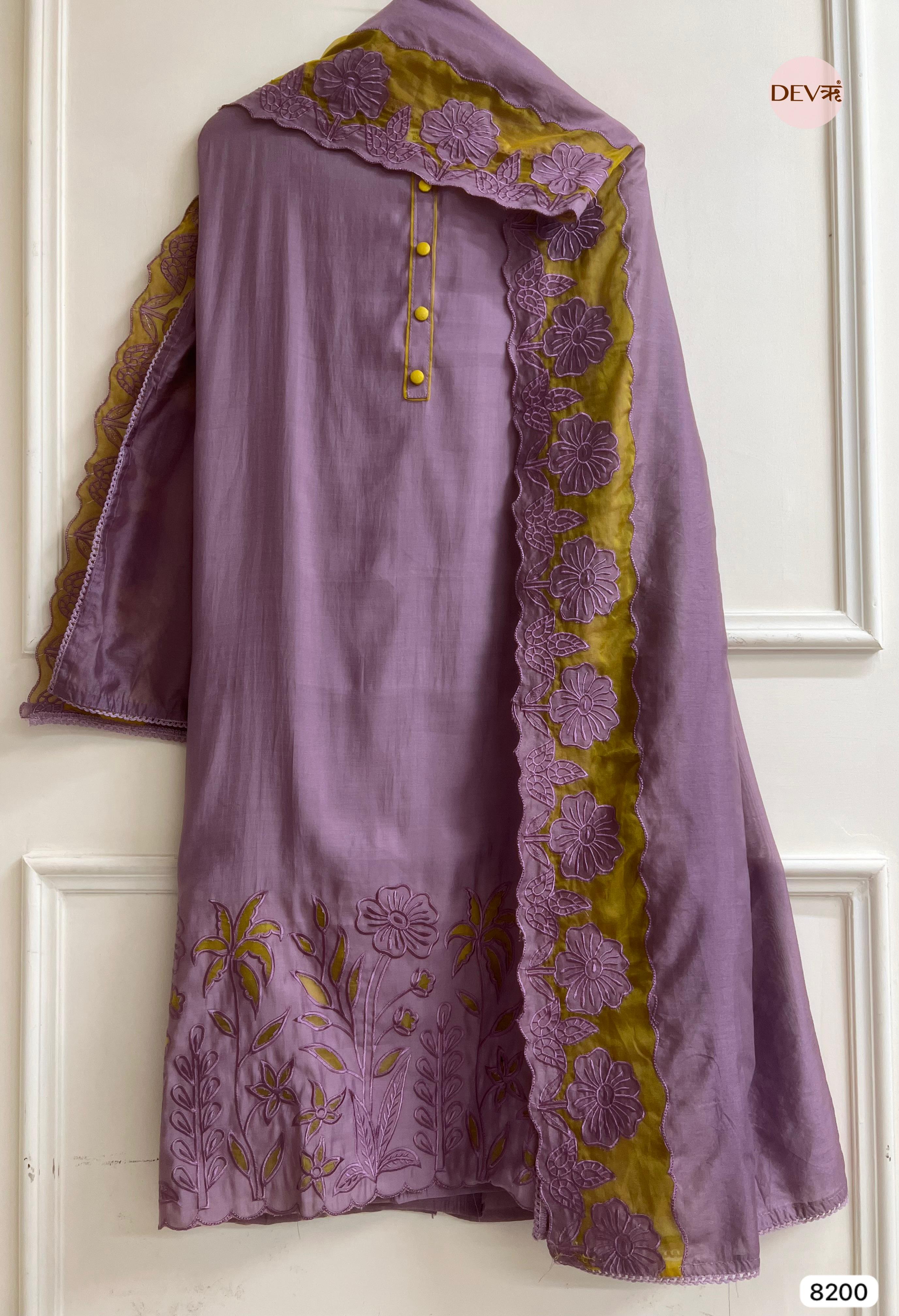 Purple Modal Silk Unstitched Cutwork Embroidered -Set Of 3 - {8200}