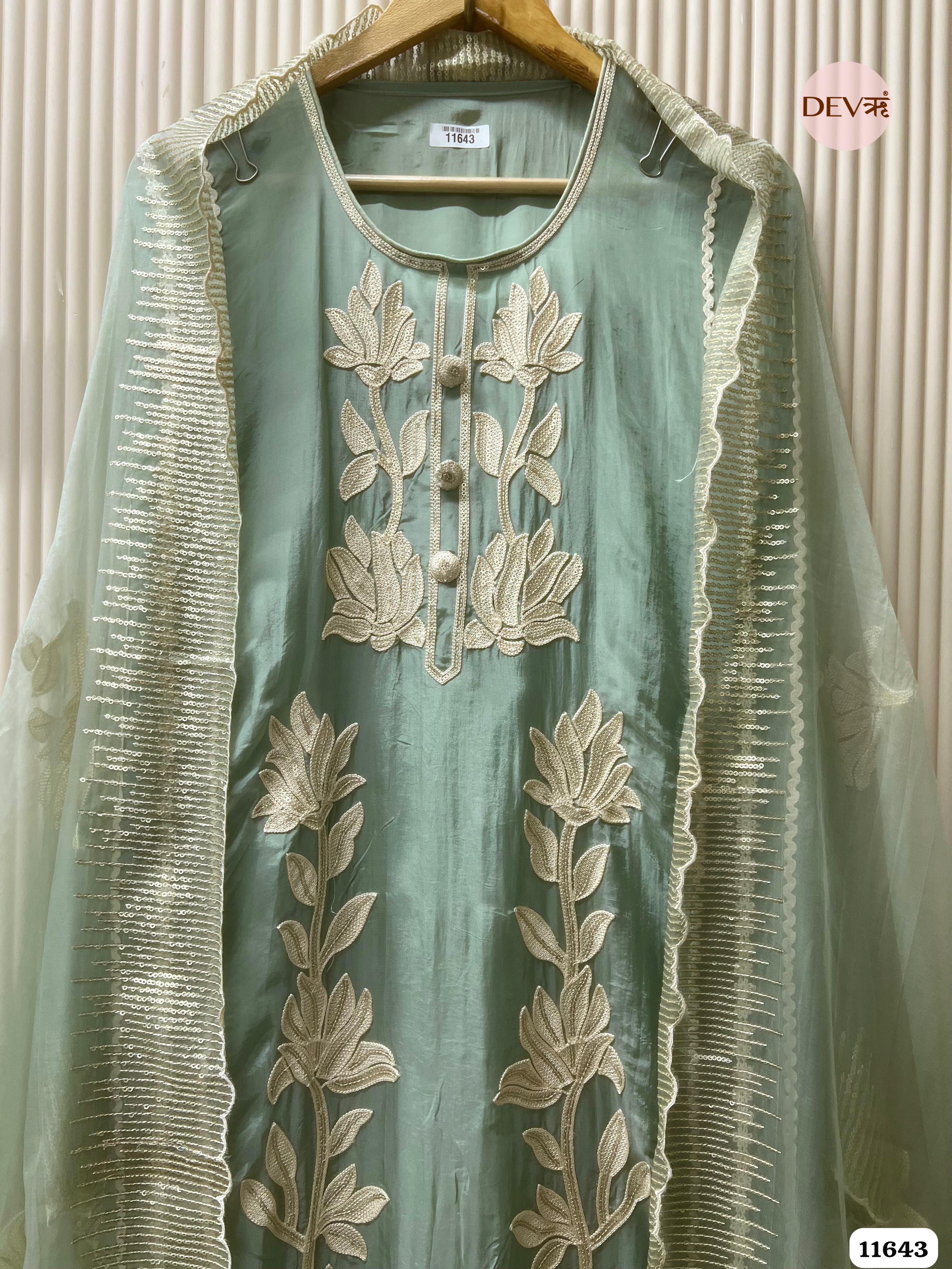 Mint Green Organza Silk Unstitched Embroidered -Set Of 3