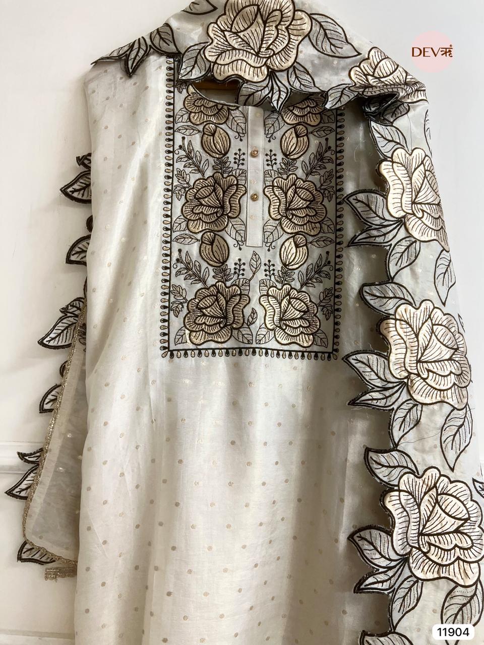 Off White Pure Tissue Shimmer Unstitched Embroidered -Set Of 3- {11904}