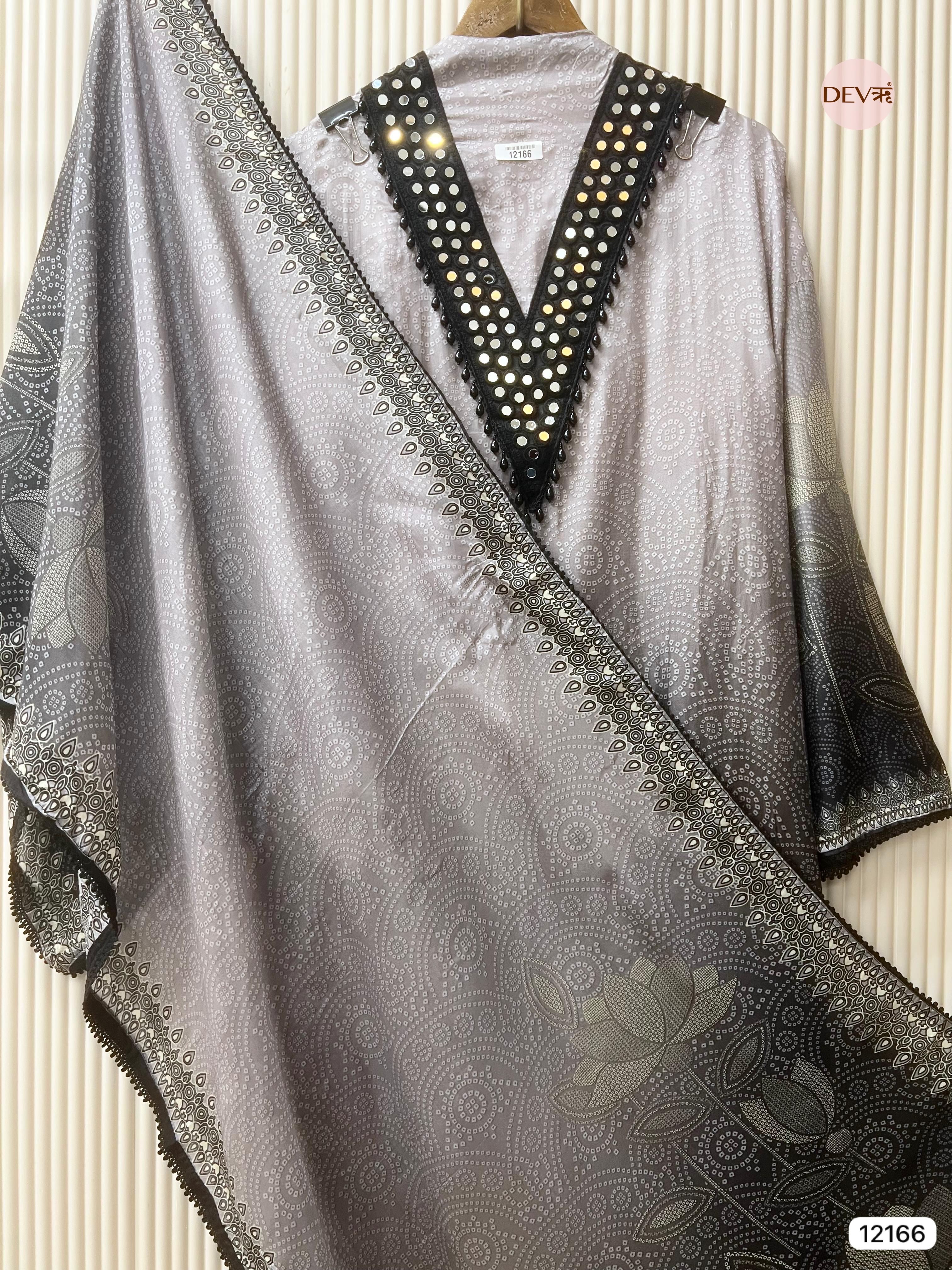 Grey Muslin Semi stitched Bandhani Print -Set Of 3 - {12166}