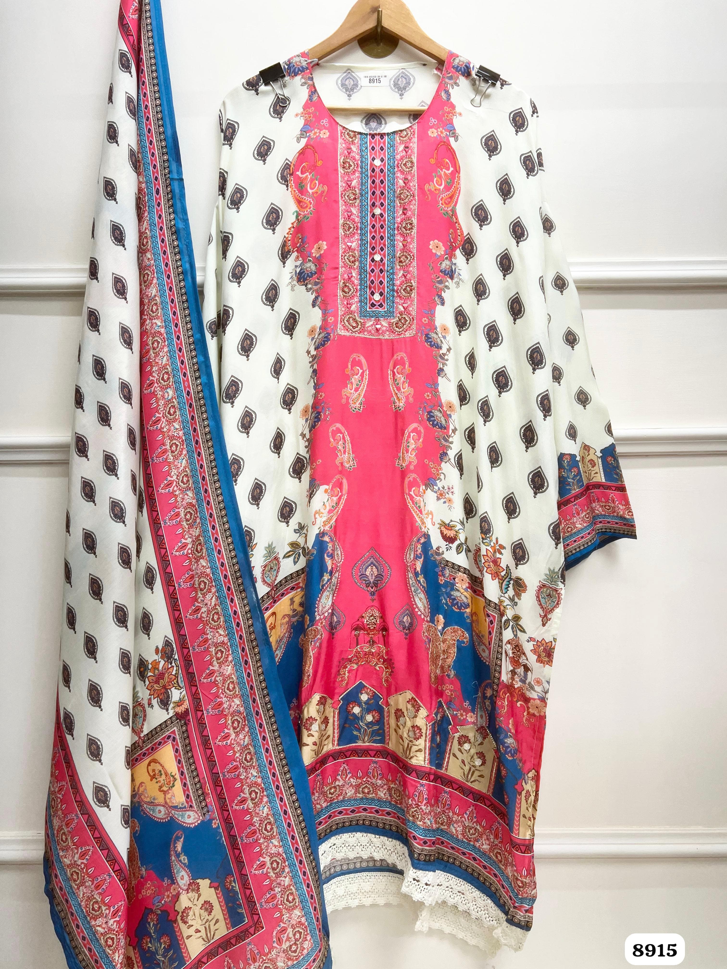 Muslin Printed Semi Stitched Hand Embroidered -Set Of 3