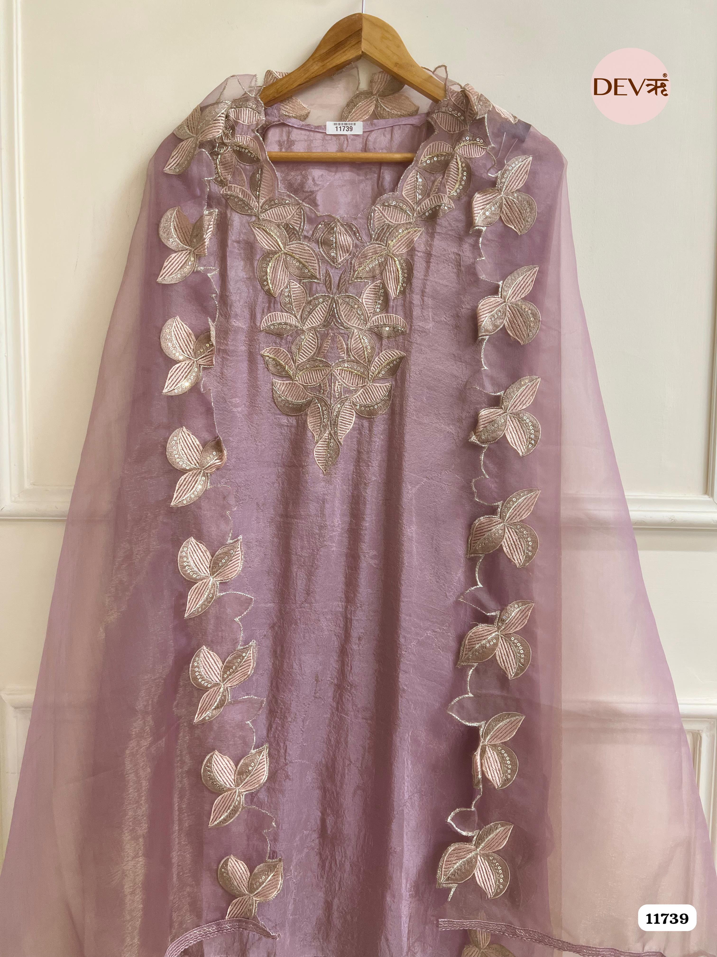 Purple Tissue Silk Woven Unstitched Embroidered -Set Of 3 {11739}