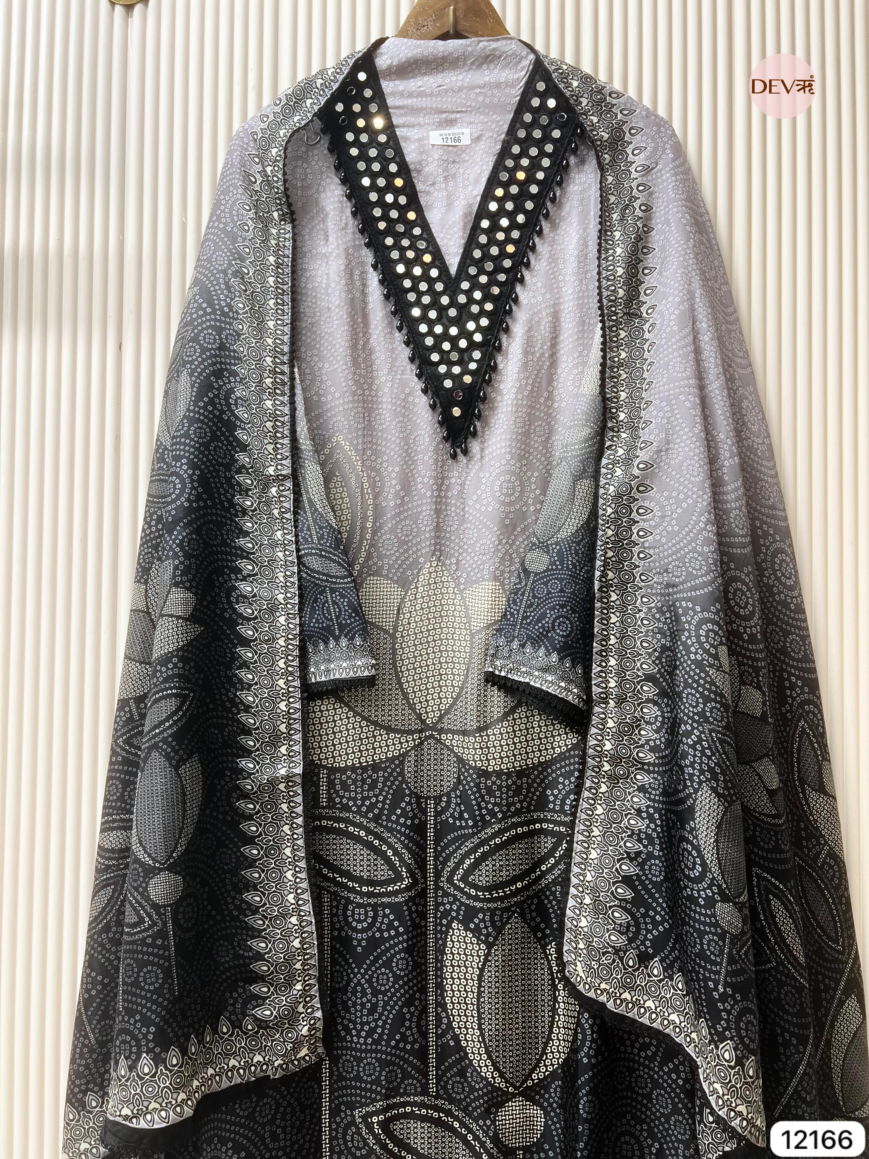 Grey Muslin Semi stitched Bandhani Print -Set Of 3 - {12166}