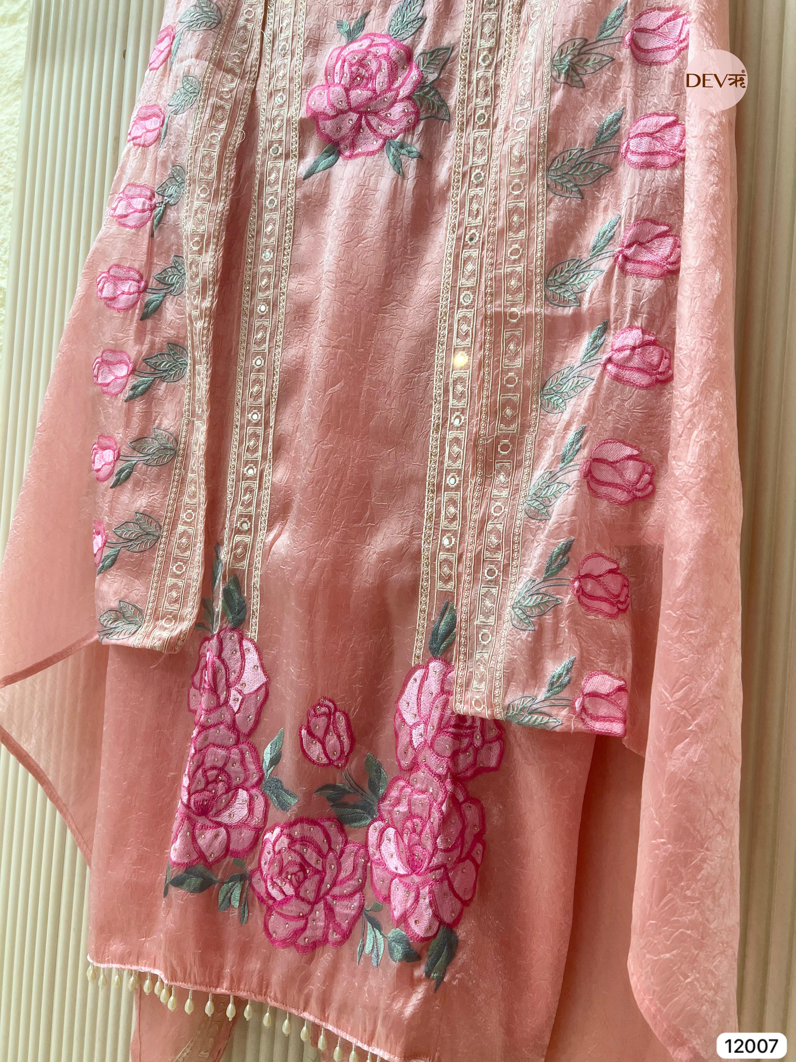 Pink Tissue Organza Silk Unstitched Embroidered -Set Of 3 - {12007}